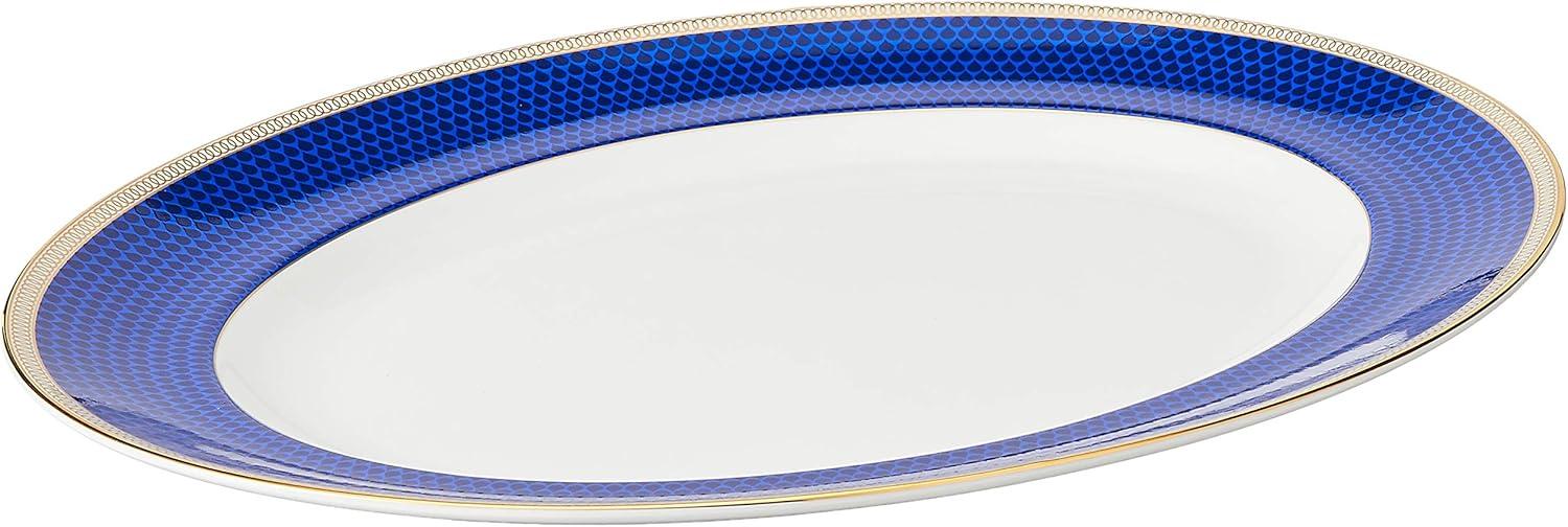 Sapphire Blue and Gold Oval Ceramic Serving Platter