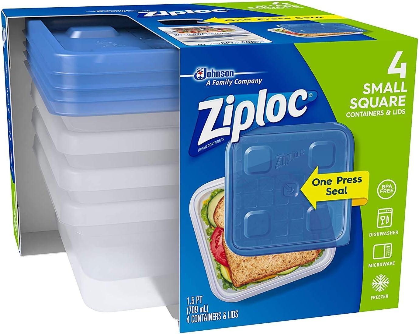 Ziploc® Brand, Food Storage Containers with Lids, Smart Snap Technology, Square, 4 ct