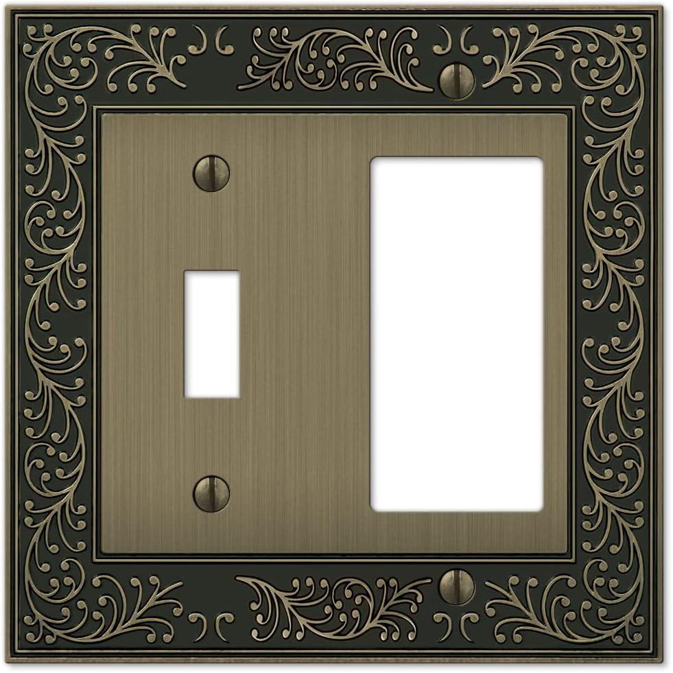 Amerelle 43TRBB English Garden Wallplate, 1 Toggle / 1 Rocker, Cast Metal, Brushed Brass, 1-Pack