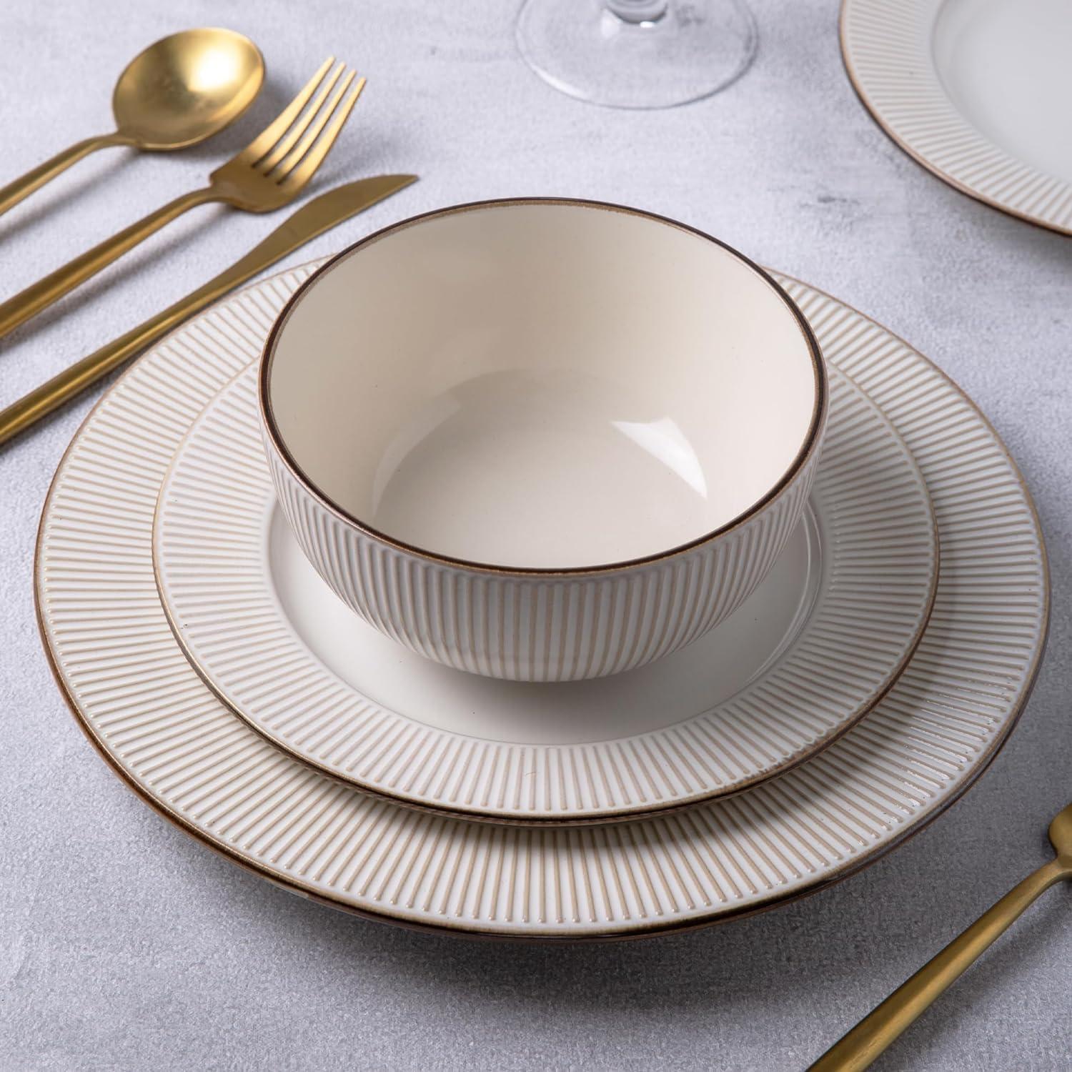 White Ceramic Embossed Dinnerware Set Service for 4