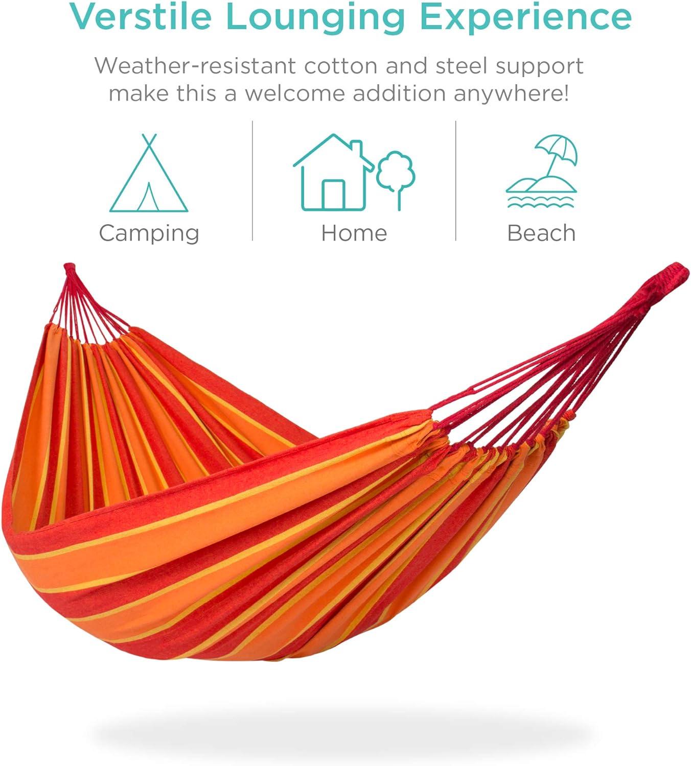 Kirkby 2-Person Brazilian-Style Cotton Double Hammock Bed w/ Portable Carrying Bag