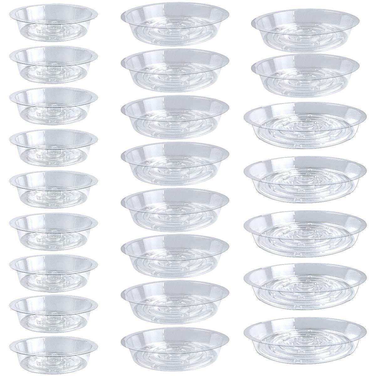 Tecmisse 25 Pack Clear Plastic Plant Saucer Drip Trays, Large Plant Plate Dish, Plastic Plant Pot Saucers Flower Pot Set for Indoor Flower Pots and Planters, Assorted Sizes(6, 8, 10 Inch)