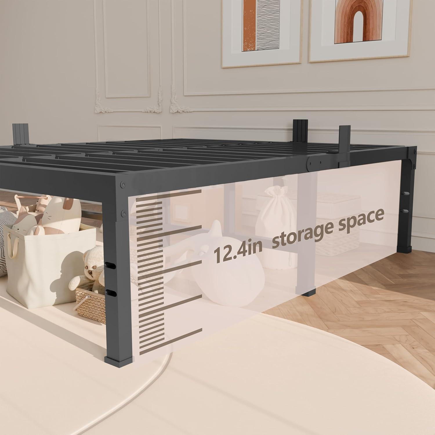 FUIOBYVV King Bed Frames, 16 Inch Heavy Duty Metal Platform Bed Frame King Size Support Up to 3500 lbs, No Box Spring Needed/No Shaking/Steel Slat Support/Noise Free/Easy Assembly