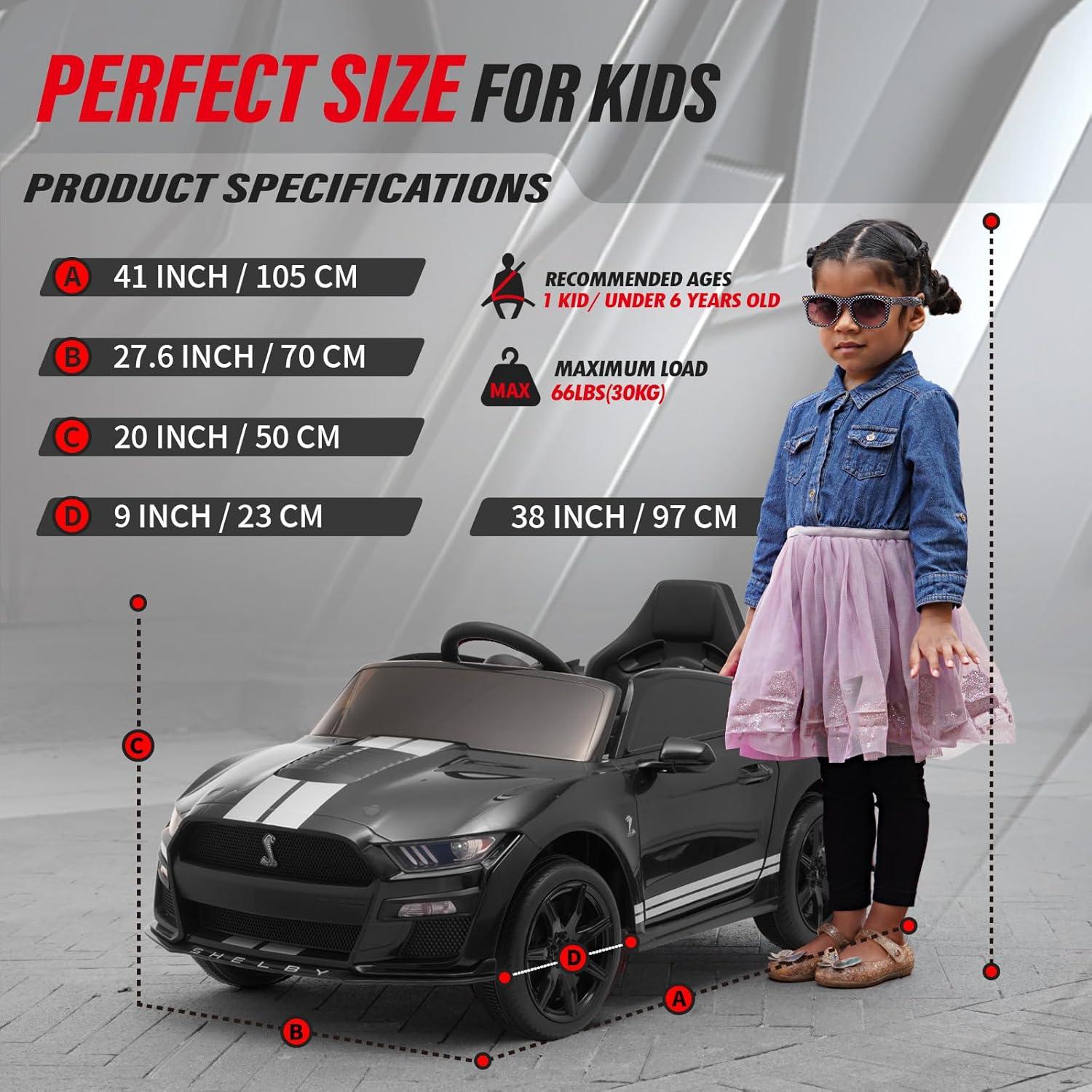 Black 12V Ford Mustang Shelby GT500 Kids Ride-On Car