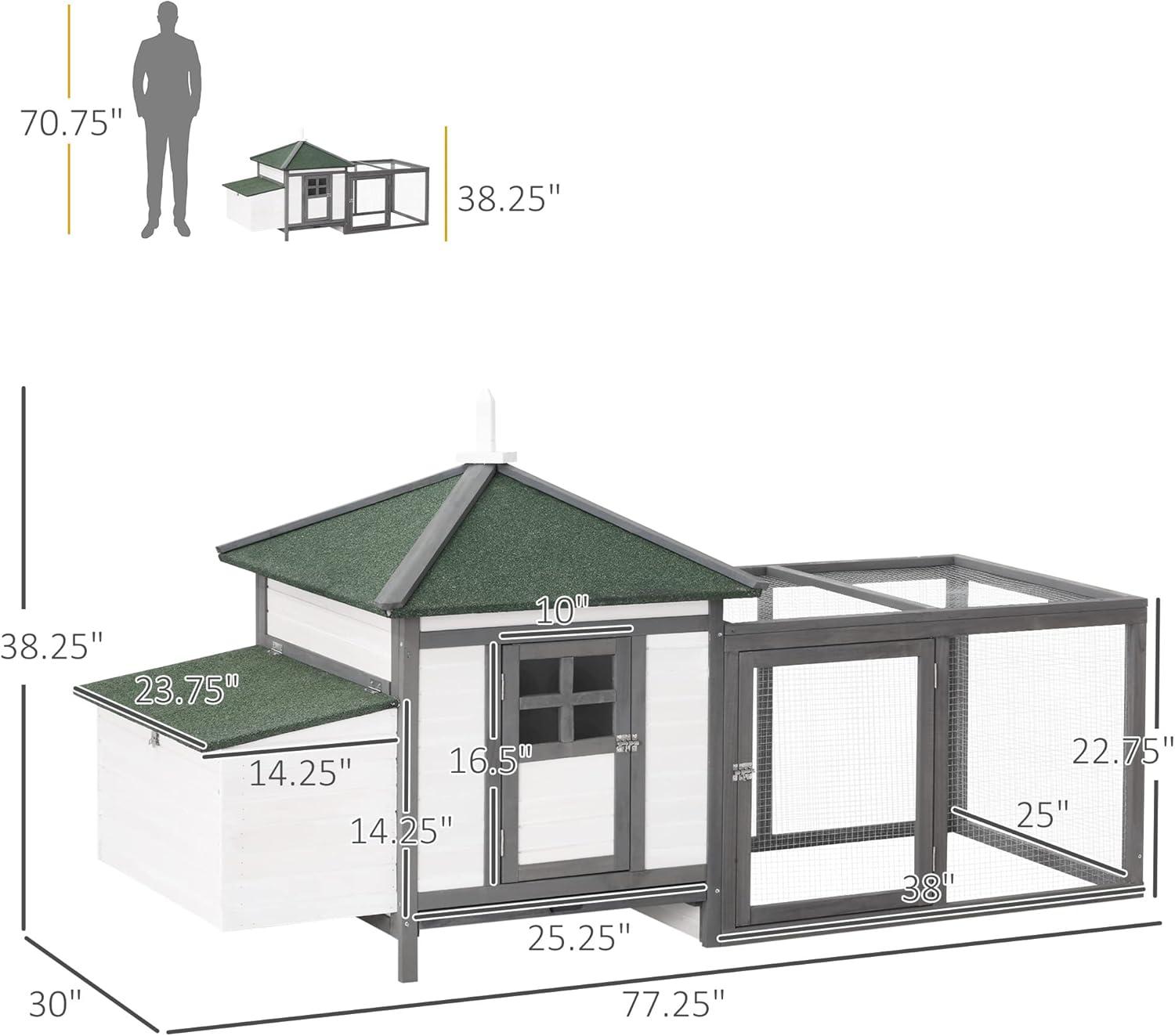 PawHut 77" Wooden Chicken Coop Hen House Poultry Cage with Weatherproof Roof, Nesting Box, Enclosed Run and Removable Tray for Outdoor Backyard