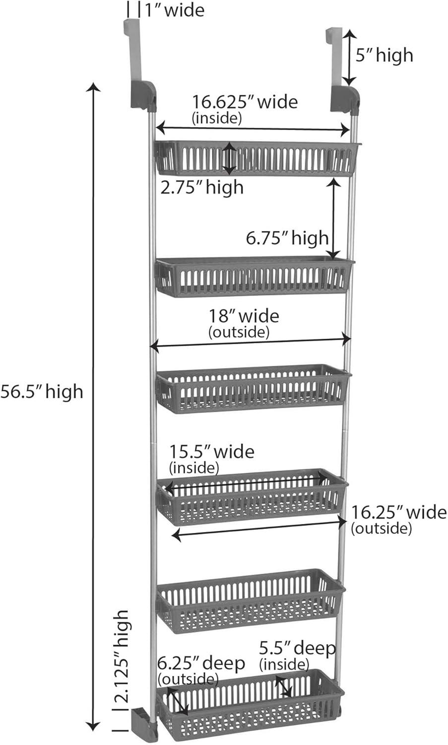 Household Essentials Over the Door Storage Rack, 6 Basket Door Organizer, Great for Use in Pantry as Spice Rack, Black