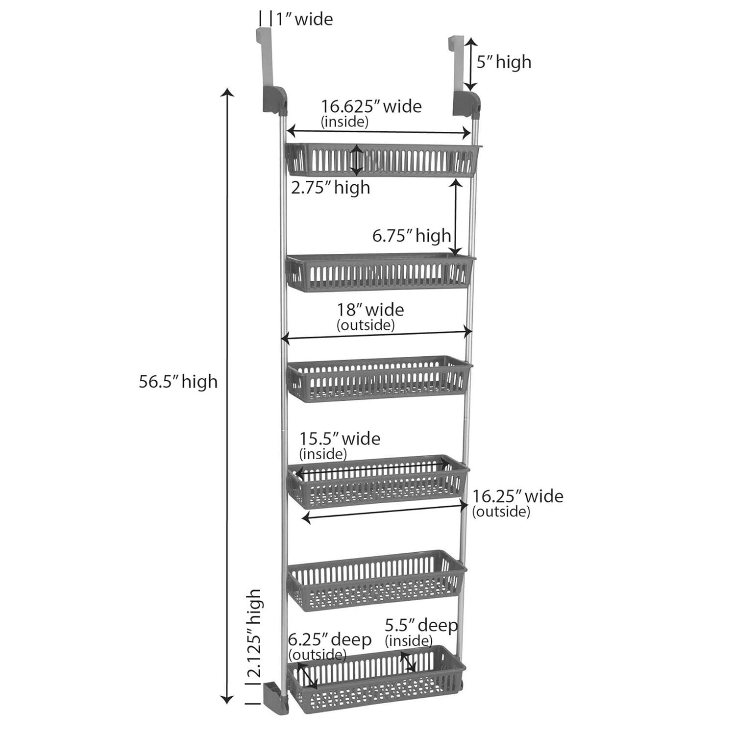 Household Essentials Over the Door Storage Rack, 6 Basket Door Organizer, Great for Use in Pantry as Spice Rack, Black