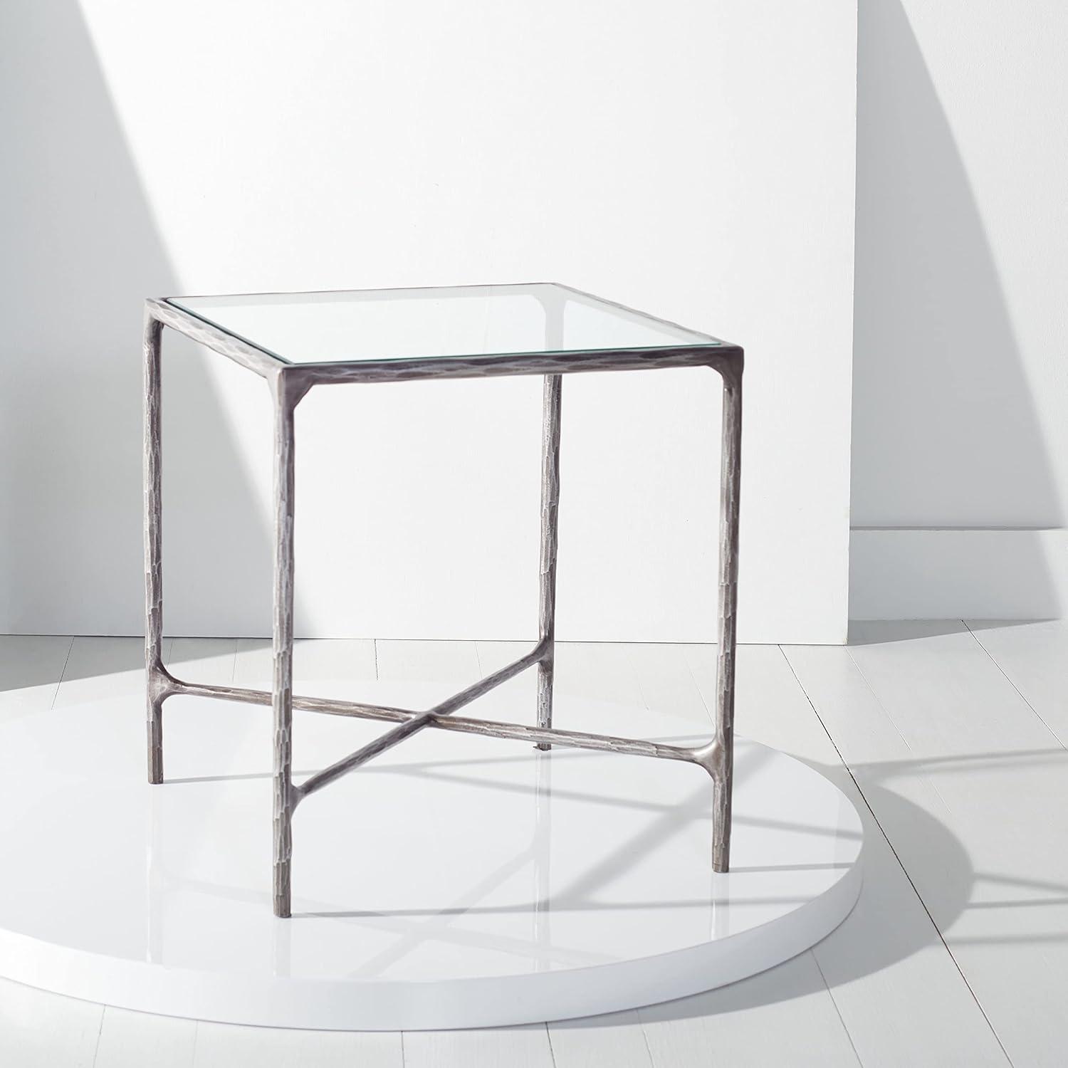 Elegant Jessa 18" Silver Metal and Tempered Glass Square End Table