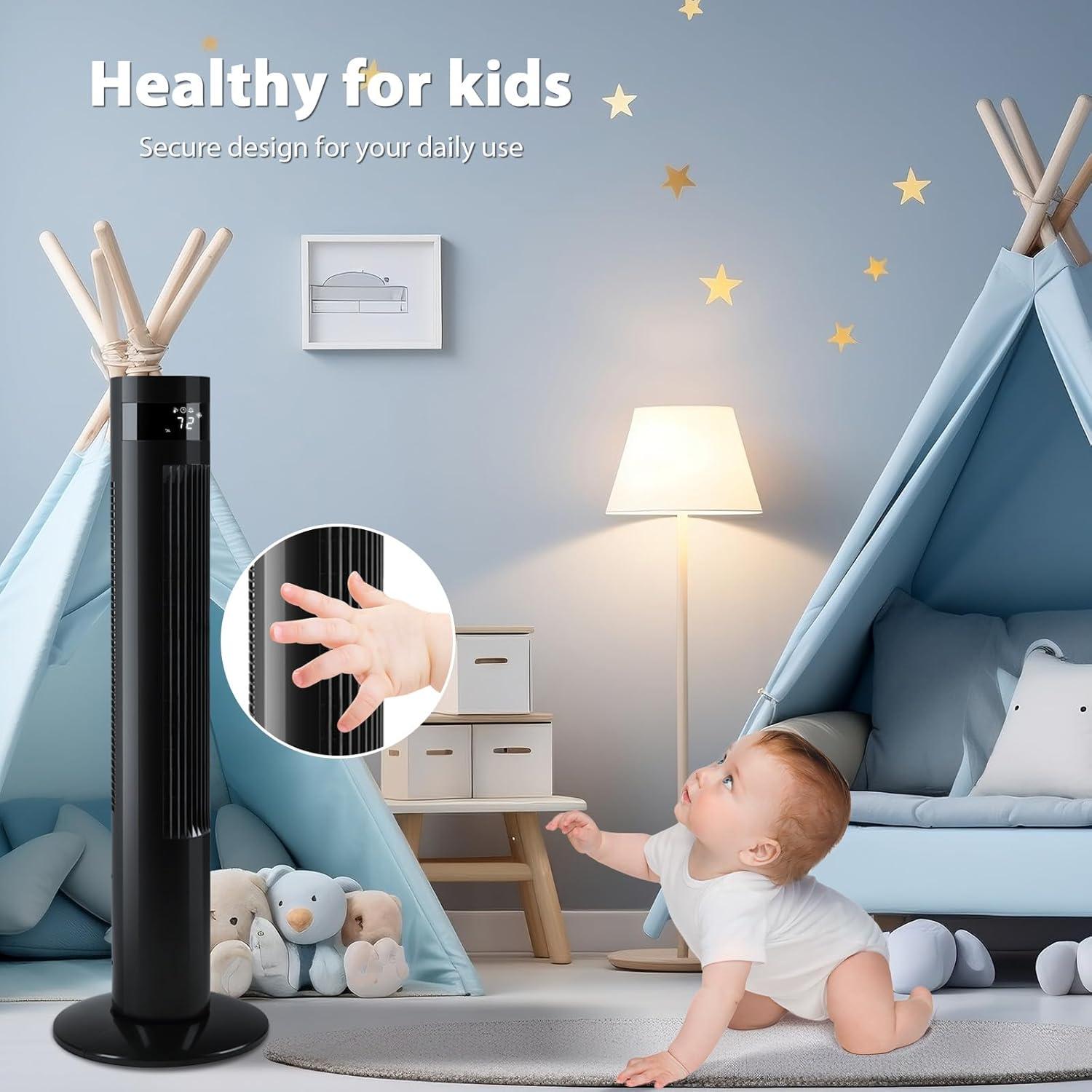 36 inch Tower Fan Portable Electric Oscillating Fan Quiet Remote Control Bladeless Floor Fan 3-Spped Wind Mode 12H Timer Bedroom Office