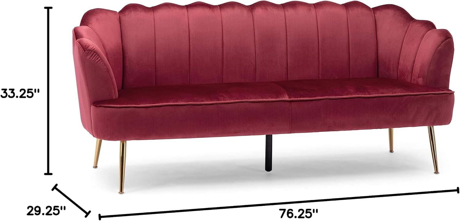 Reitz Modern Glam Velvet Channel Stitch 3 Seater Shell Sofa Blush Pink/Gold - Christopher Knight Home: Durable Iron Legs, Polyester Upholstery