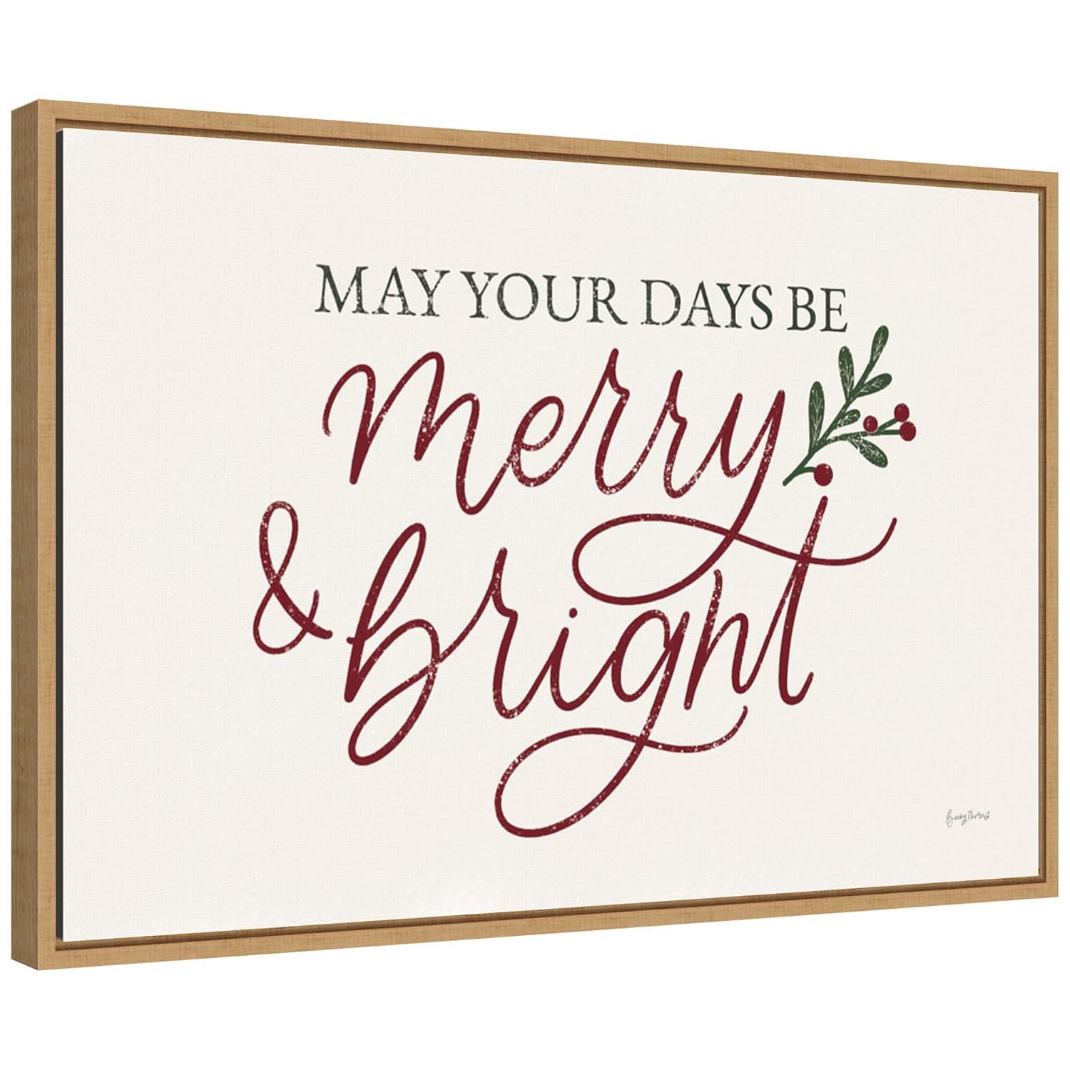 23" x 16" Vintage Christmas V Red Framed Wall Canvas - Amanti Art