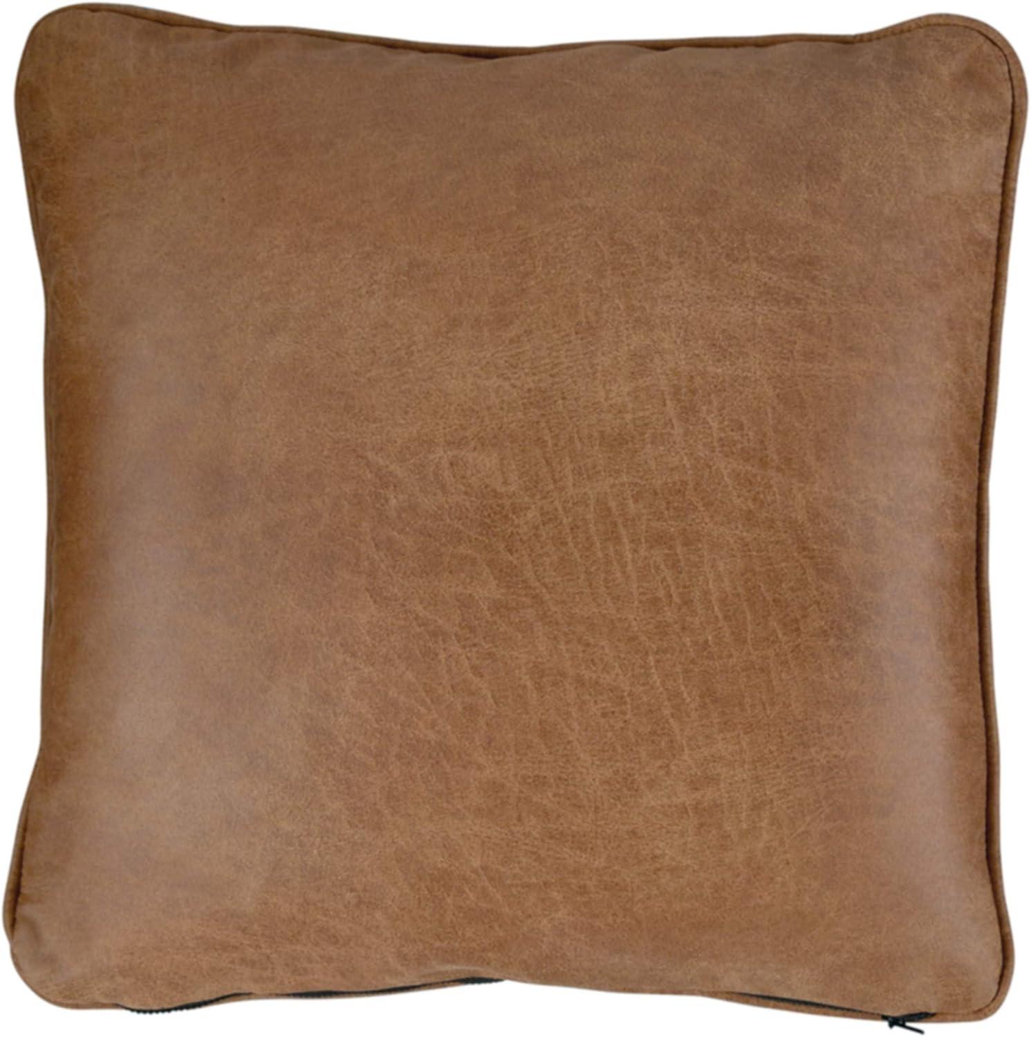 20" Brown Faux Leather Square Throw Pillow