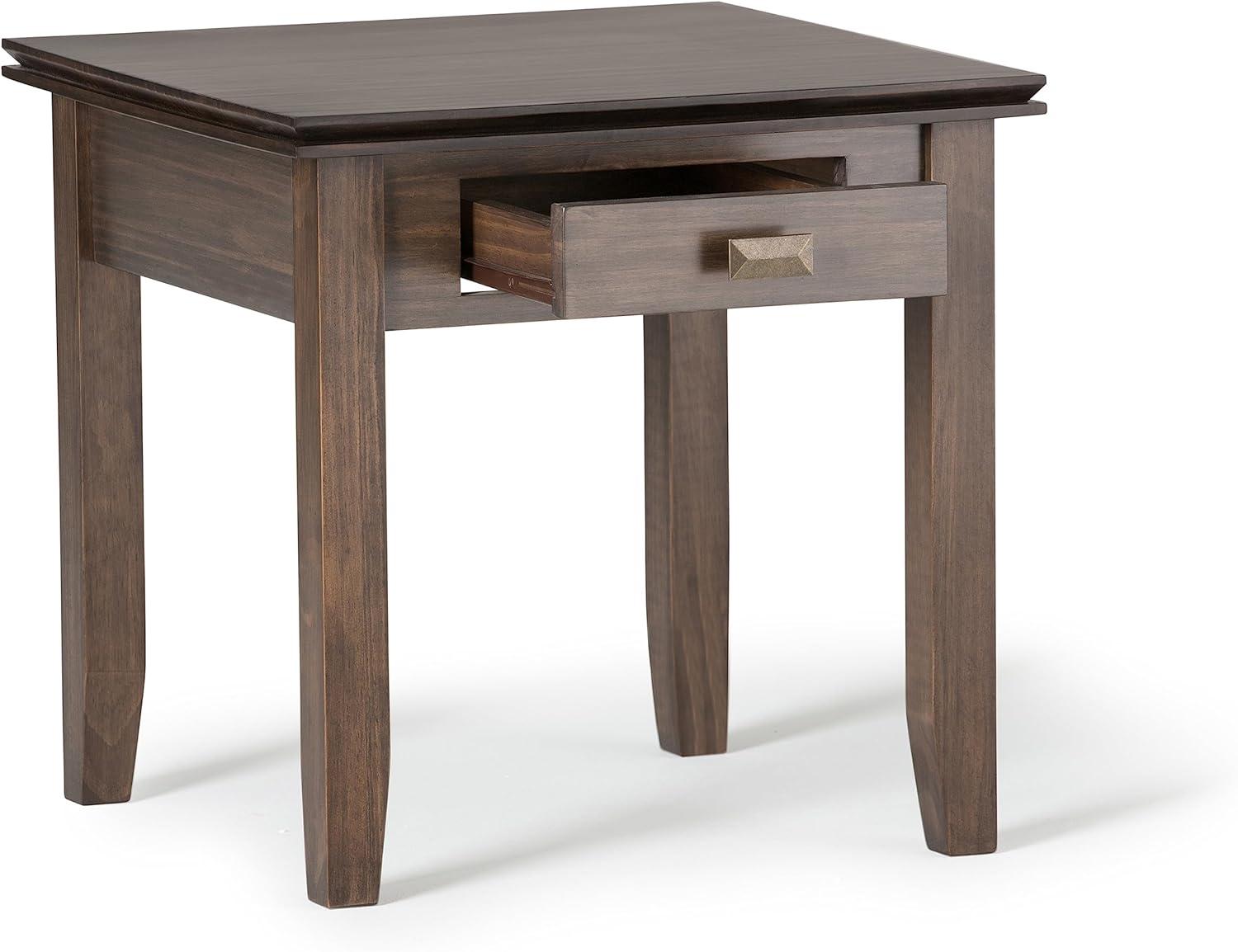 Natural Aged Brown Solid Wood End Table with Storage