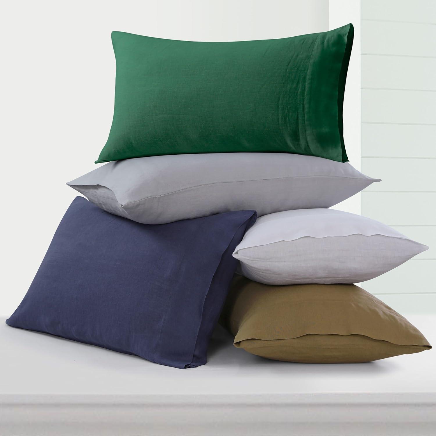 Tribeca Living Standard European Garment Washed Linen Pillowcase Set Jade Green: 100% Linen, Plain Weave, OEKO-TEX Certified
