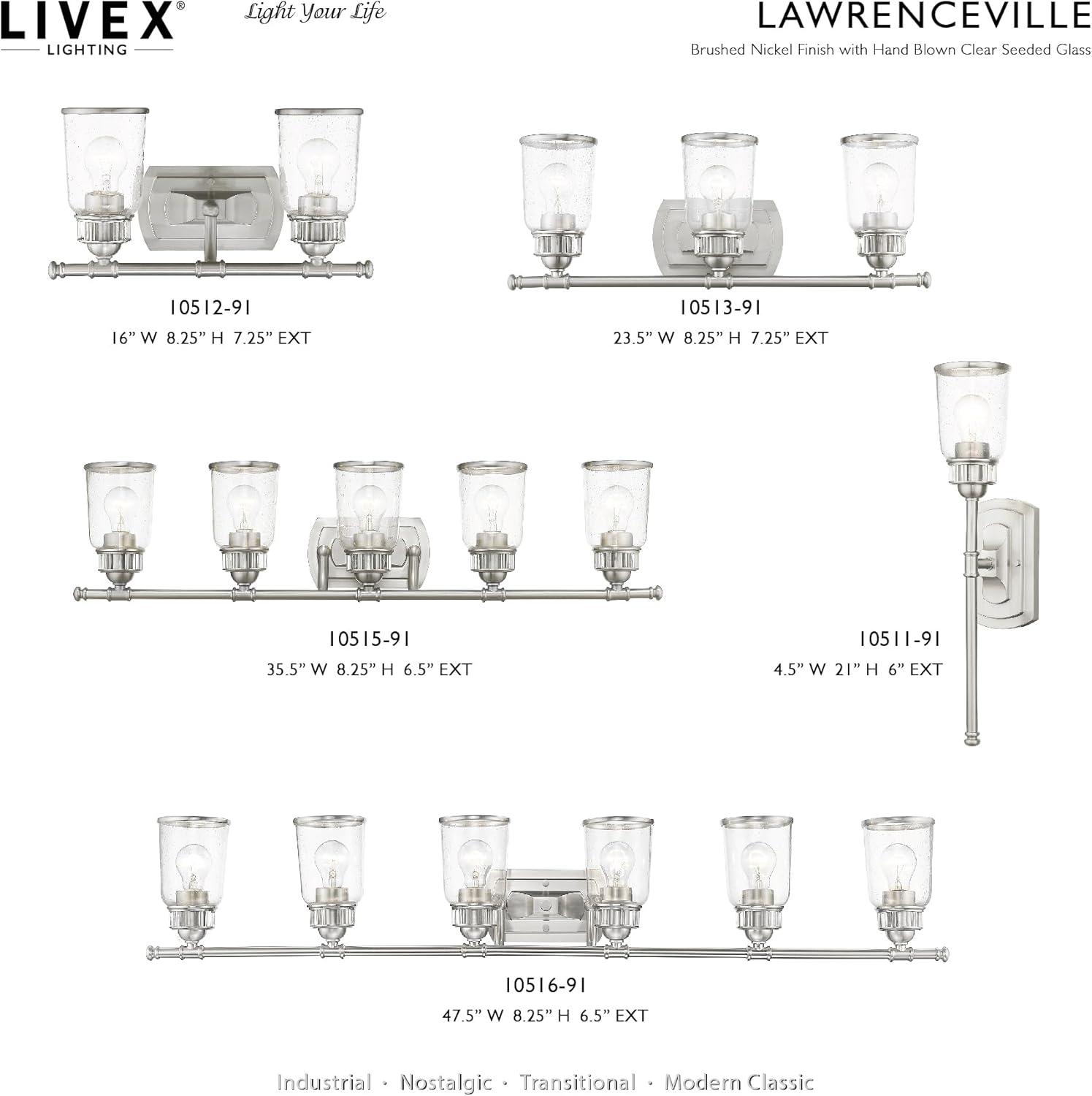 Livex Lighting Lawrenceville 1 Light Wall Sconce Brushed Nickel Finish