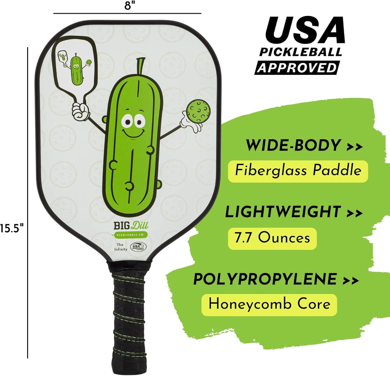 Big Dill Pickleball Co. Infinity Fiberglass Pickleball Paddles Set of 2 Paddles with Covers, 2 Pickleballs & Bag — Top-Rated Pickleball Set