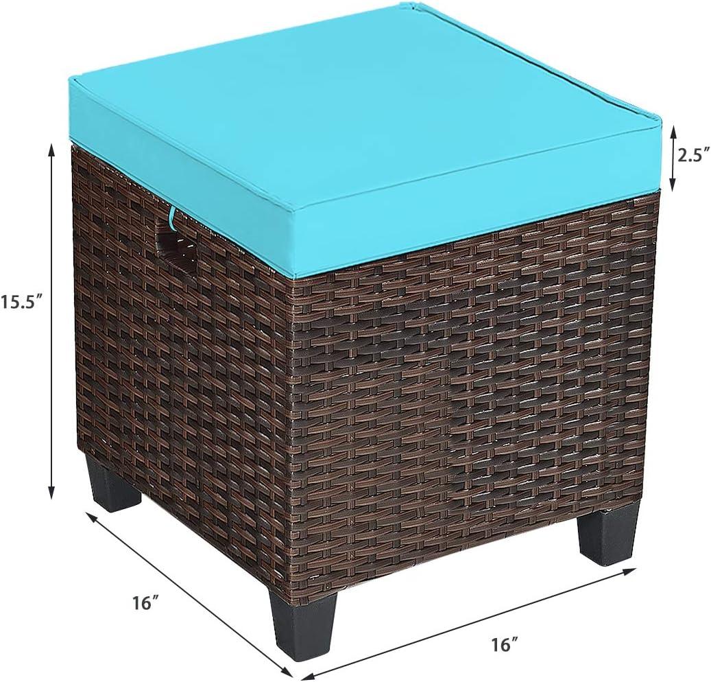 Costway 2PCS Patio Rattan Ottoman Cushioned Seat w/ Foot Rest Turquoise