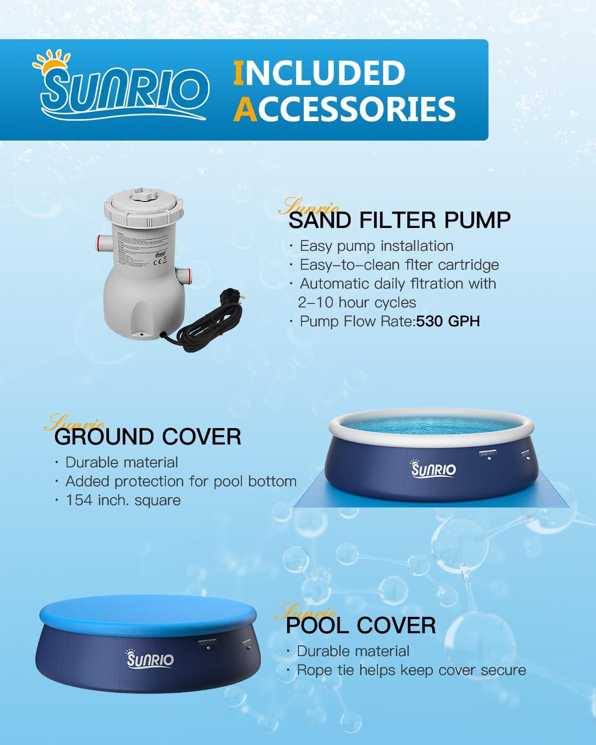 12'*30" Round Inflatable Top Ring Above Ground Swimming Pool Fast Easy to Set Up with 530GPH Filter Pump, Pool Cover and Ground Cover for Summer Outdoor Garden Backyard Childen Adults