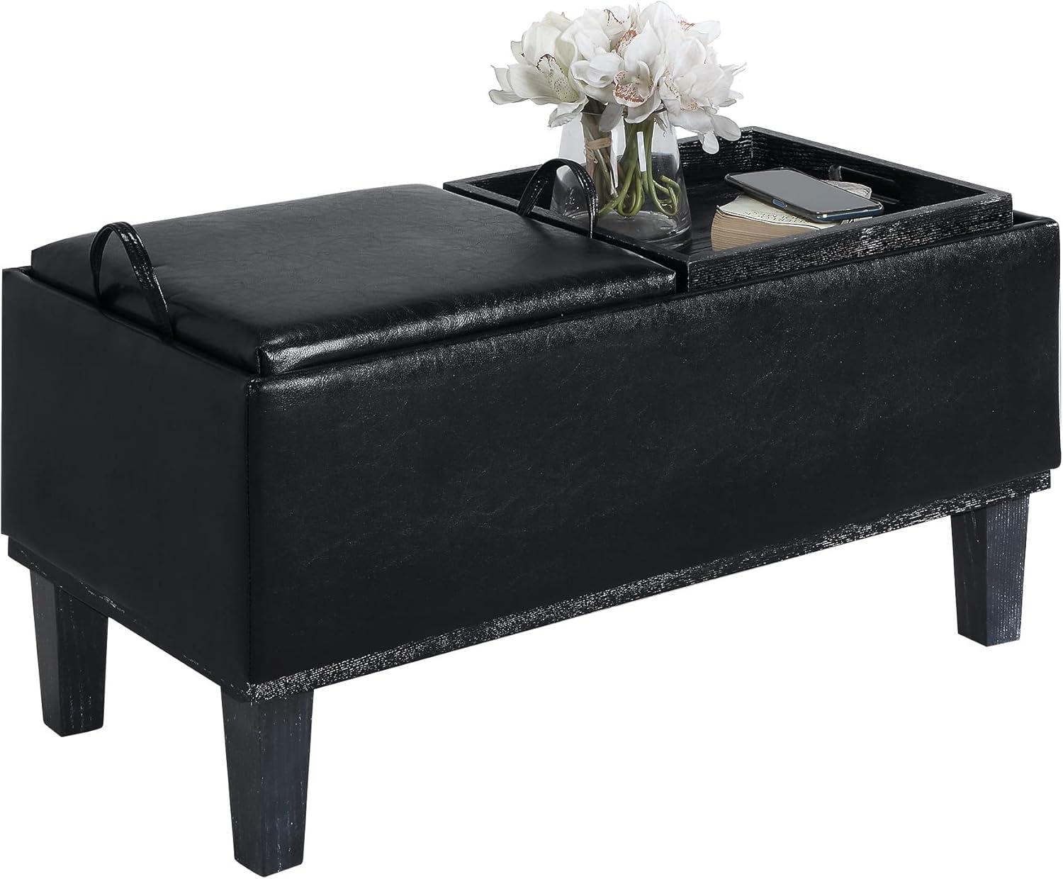 Convenience Concepts Designs4Comfort Brentwood Storage Ottoman with Reversible Trays, Espresso Faux Leather/Brown