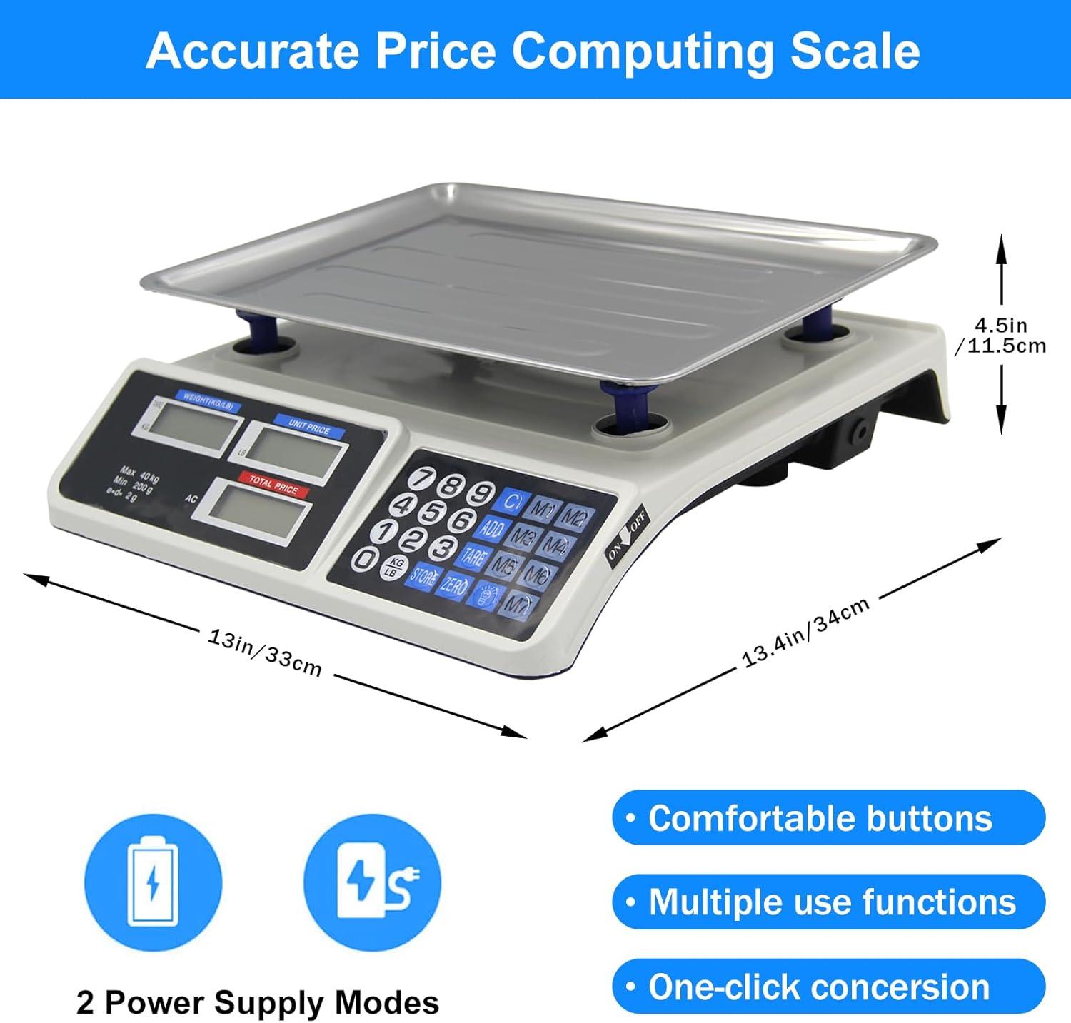 88lb Digital Commercial Price Computing Scale with Dual LCD Display