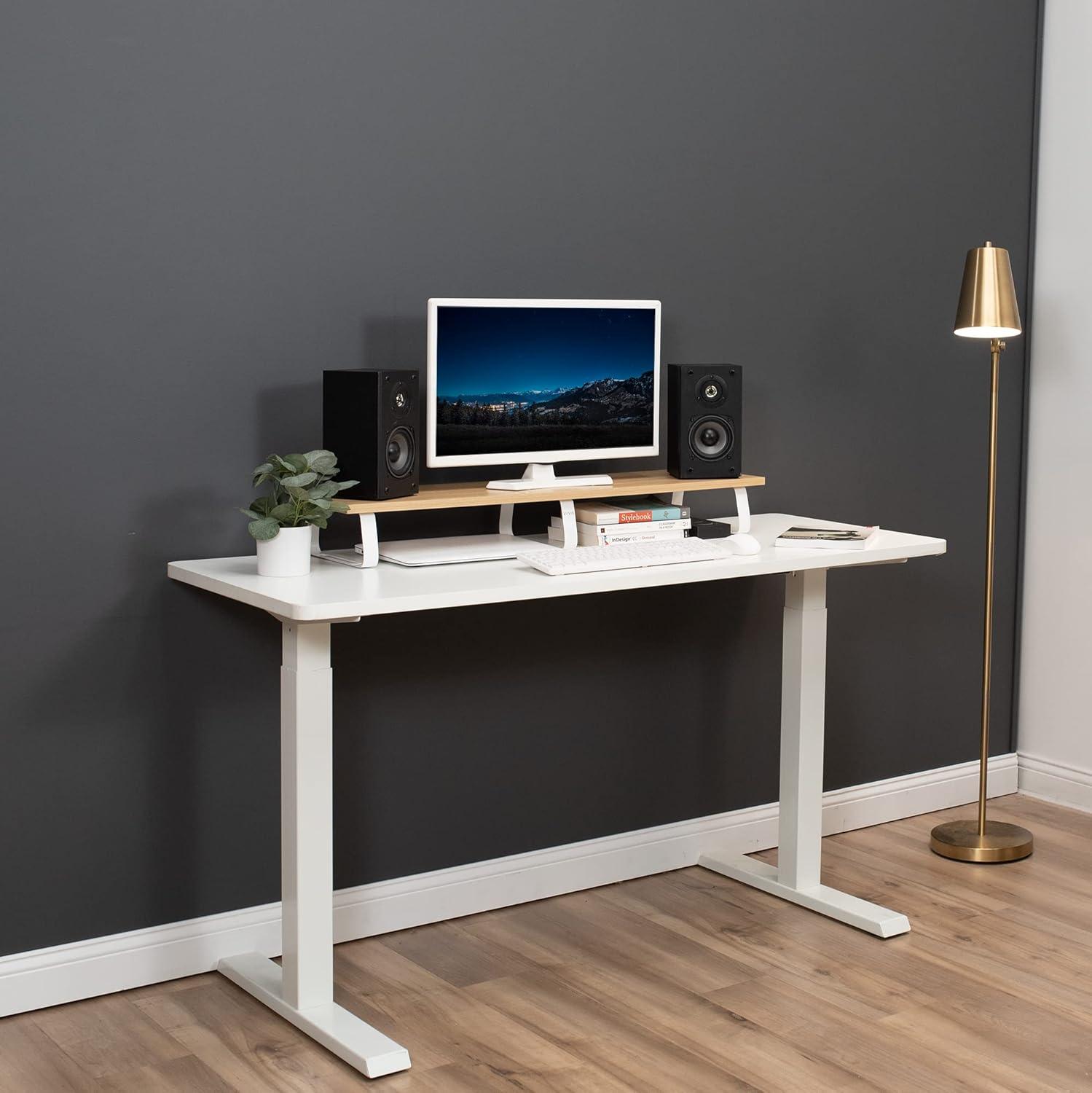 Vivo 39'' Light Wood Desktop Monitor Riser with White Steel Legs