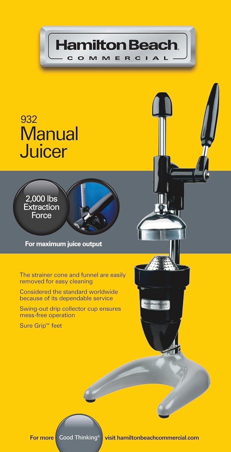 Hamilton Beach Black and Chrome Manual Citrus Juicer