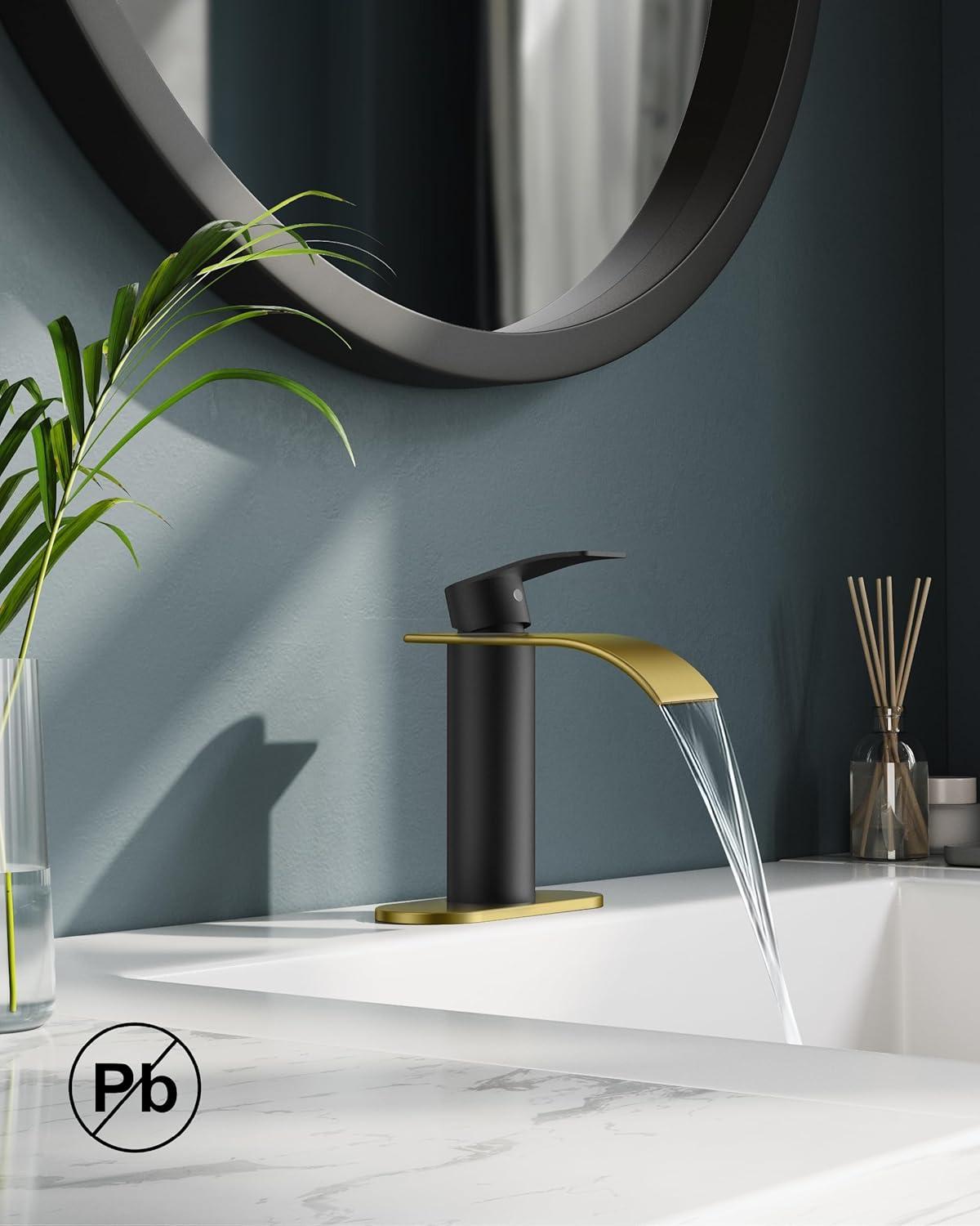 Black and Brushed Gold Stainless Steel Single Handle Bathroom Faucet