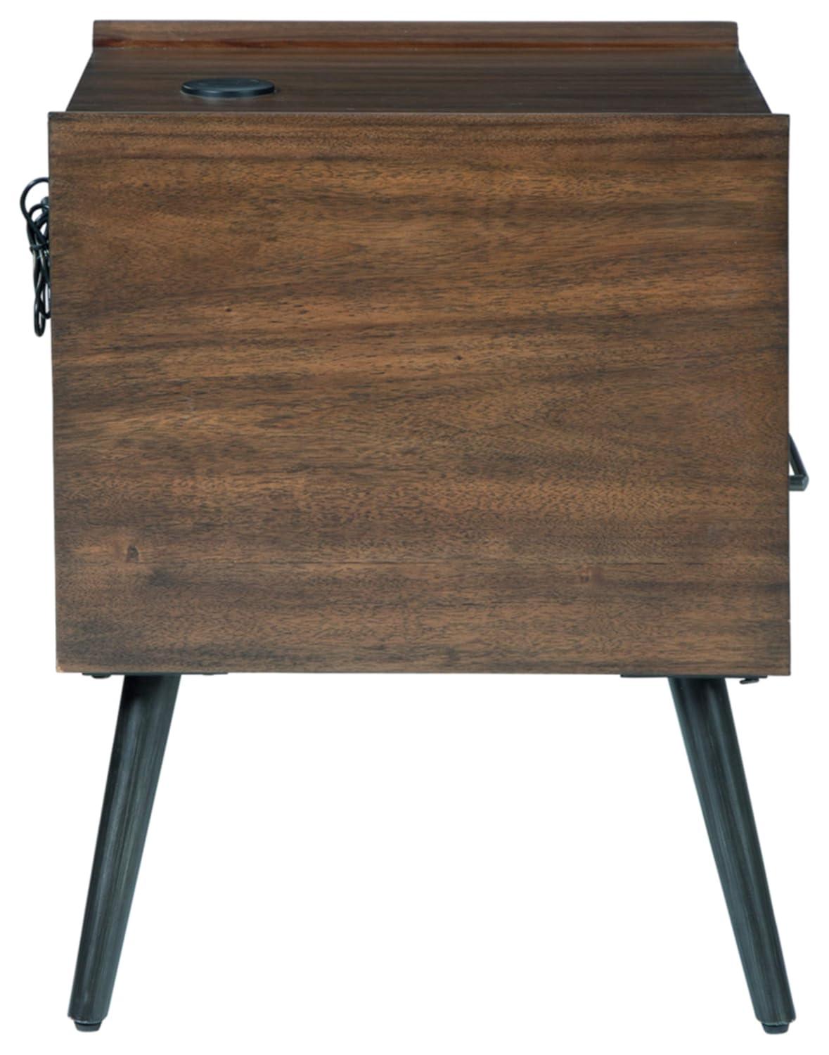 Signature Design by Ashley Calmoni Mid-Century Square End Table with 2 USB Charging Ports, Brown