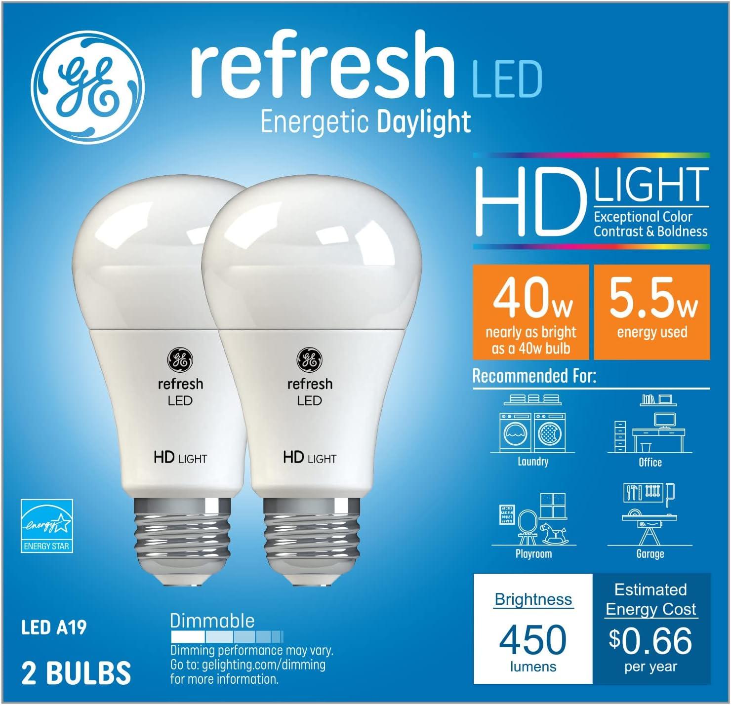 GE 2-Pack 40W Daylight Dimmable A19 LED Bulbs