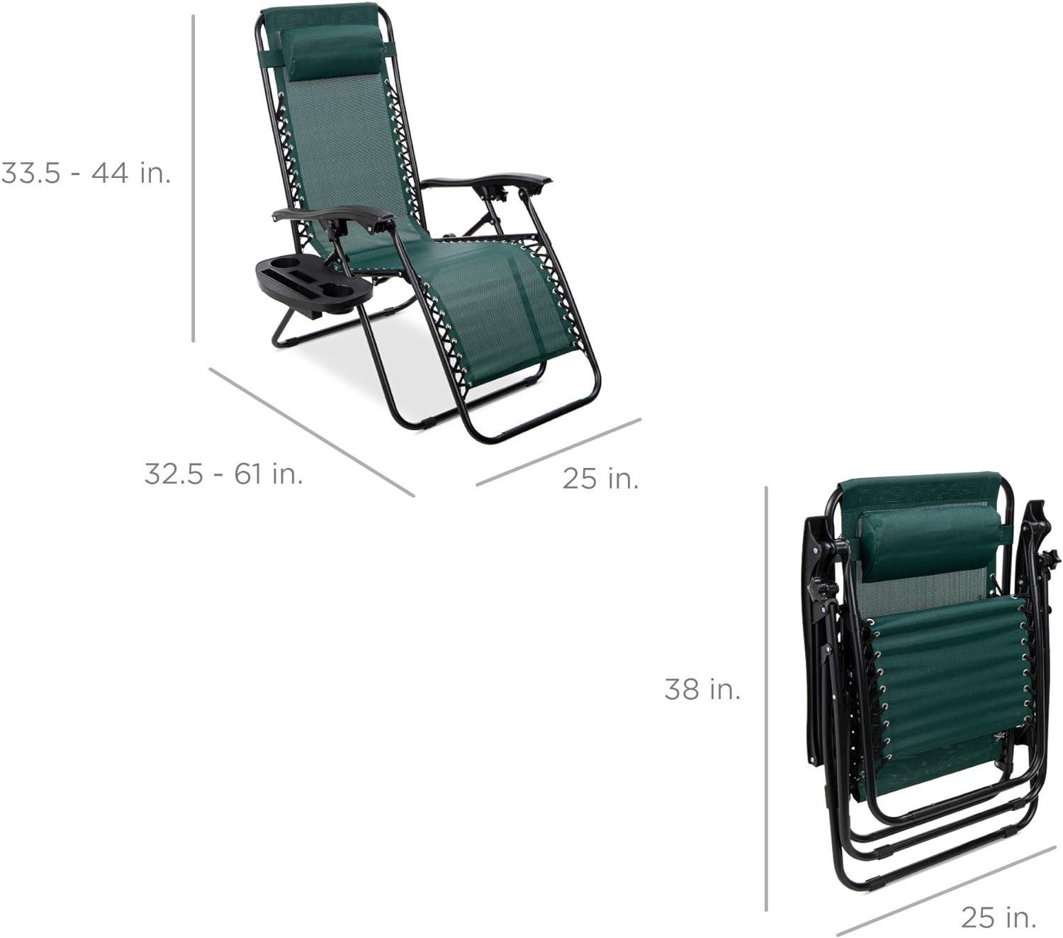 Forest Green Adjustable Zero Gravity Patio Lounger with Cup Holders