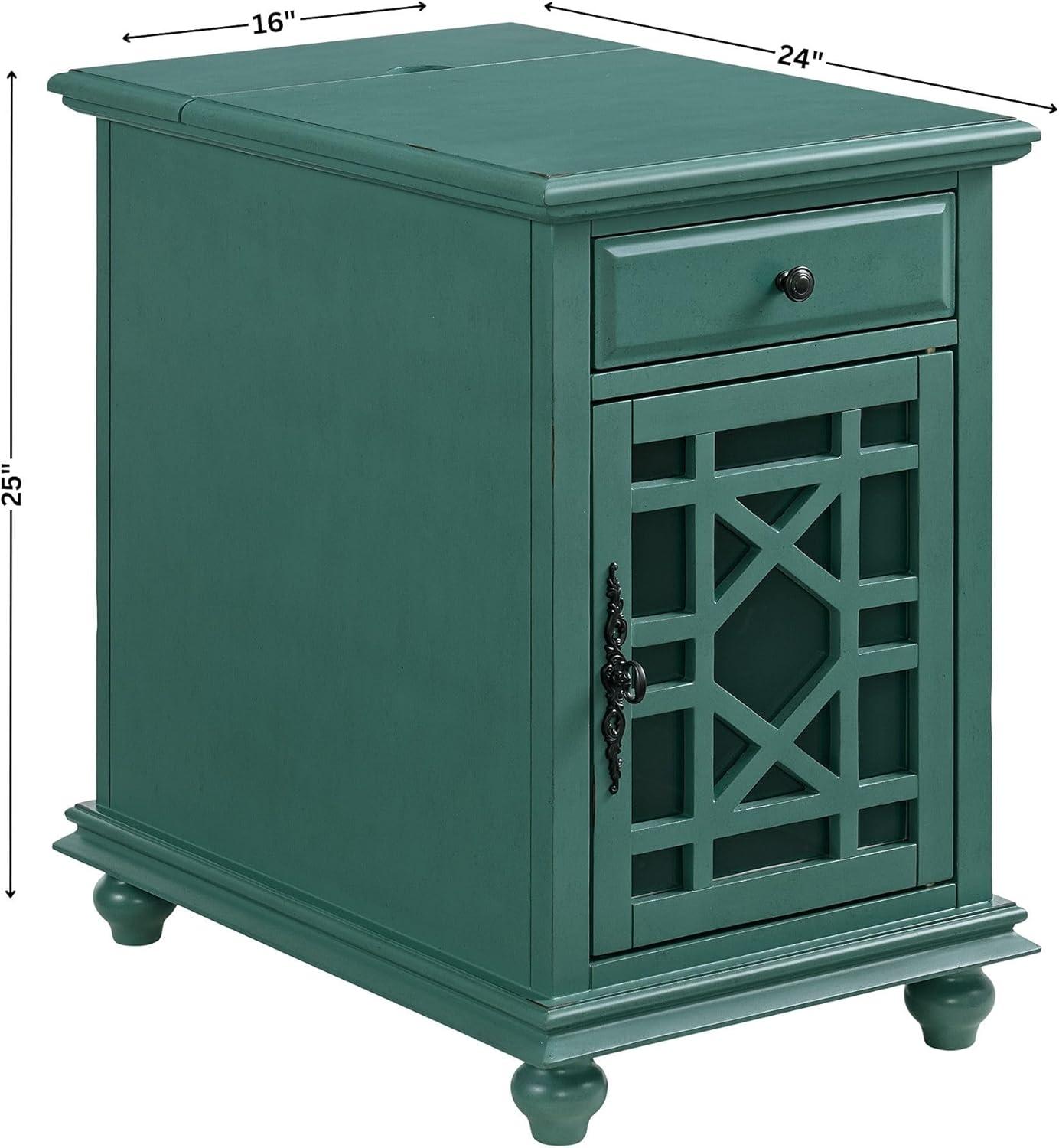 Elegant Chairside Table with Power Antique Teal Green - Martin Svensson Home