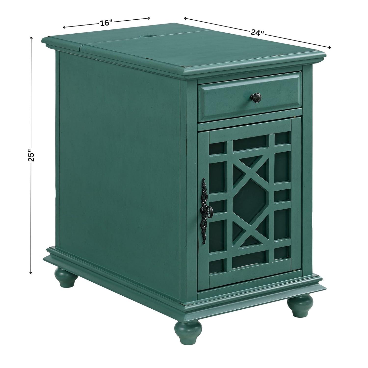 Elegant Chairside Table with Power Antique Teal Green - Martin Svensson Home
