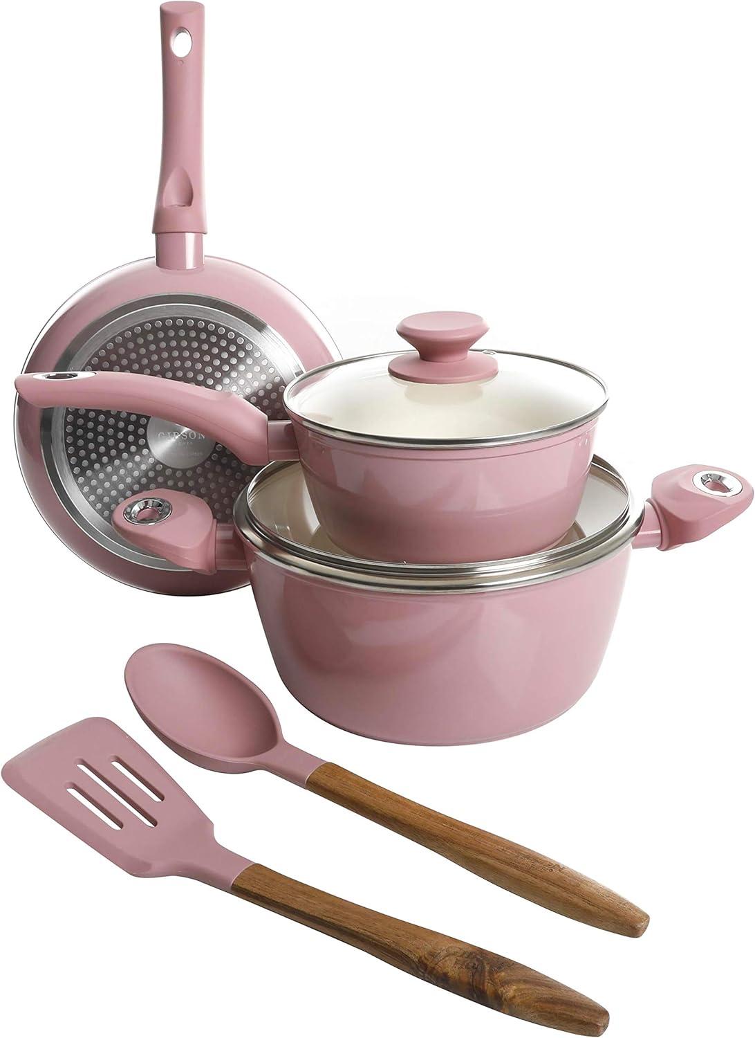 Gibson Home Plaza Café 7 Piece Aluminum Nonstick Cookware Set in Lavender