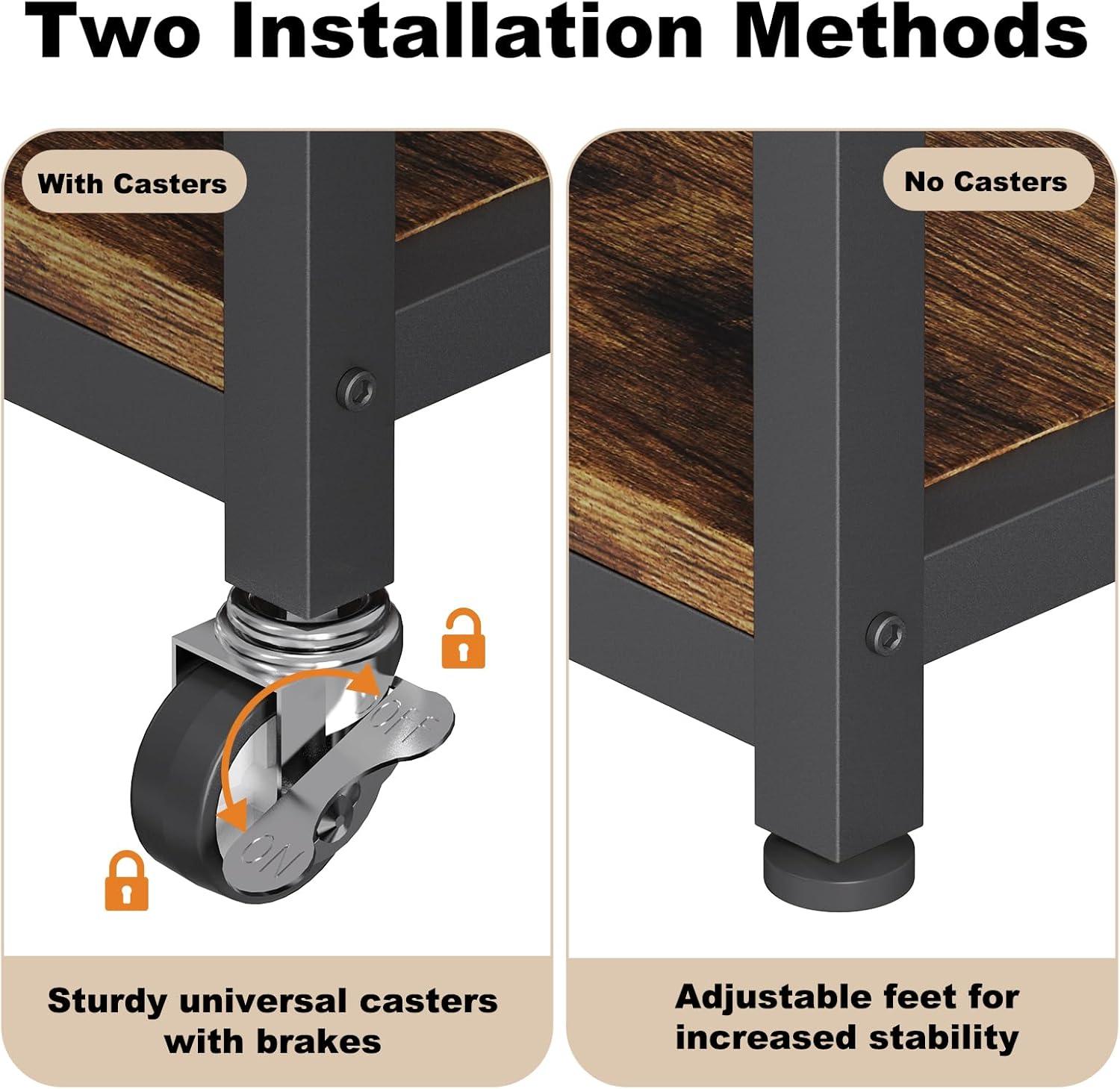 EasyCom 20''x15.7''Large Printer Stand-3 Tier Printer Table with Wheels- Printer Storage Cart- Rolling Printer Cart with Storage Shelf for Printer Scanner Fax Home Office Use- Rustic Brown