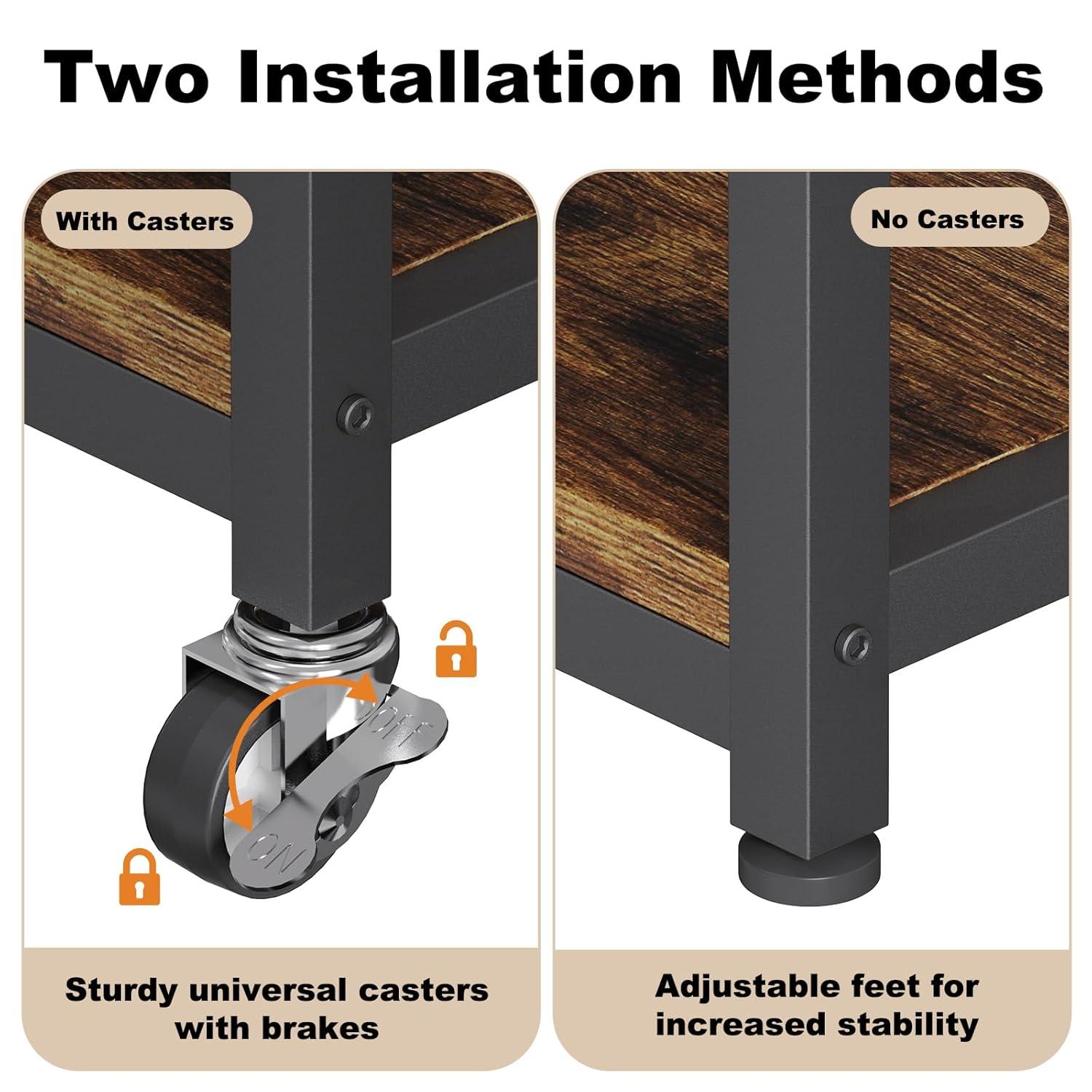 EasyCom 20''x15.7''Large Printer Stand-3 Tier Printer Table with Wheels- Printer Storage Cart- Rolling Printer Cart with Storage Shelf for Printer Scanner Fax Home Office Use- Rustic Brown