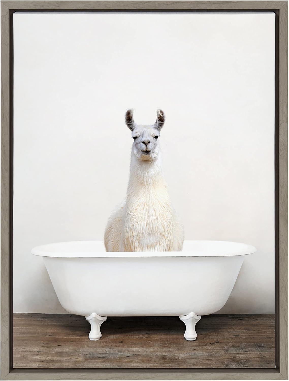 18" x 24" Sylvie Alpaca in The Tub Color Framed Canvas by Amy Peterson - Kate & Laurel All Things Decor