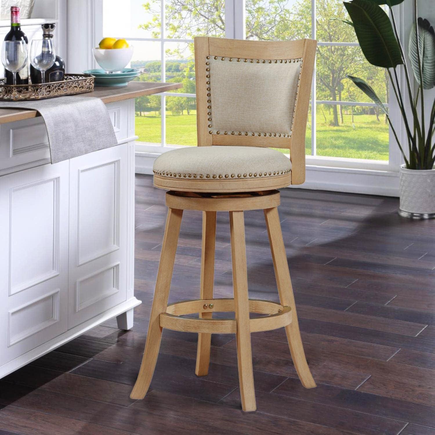 Melrose Cream Wire-Brush Swivel Barstool with Linen Upholstery