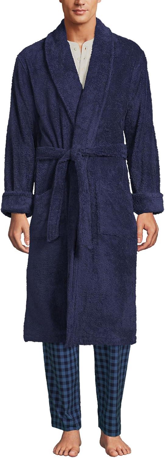 Lands' End Men's Calf Length Turkish Terry Robe - Medium - Deep Sea Navy