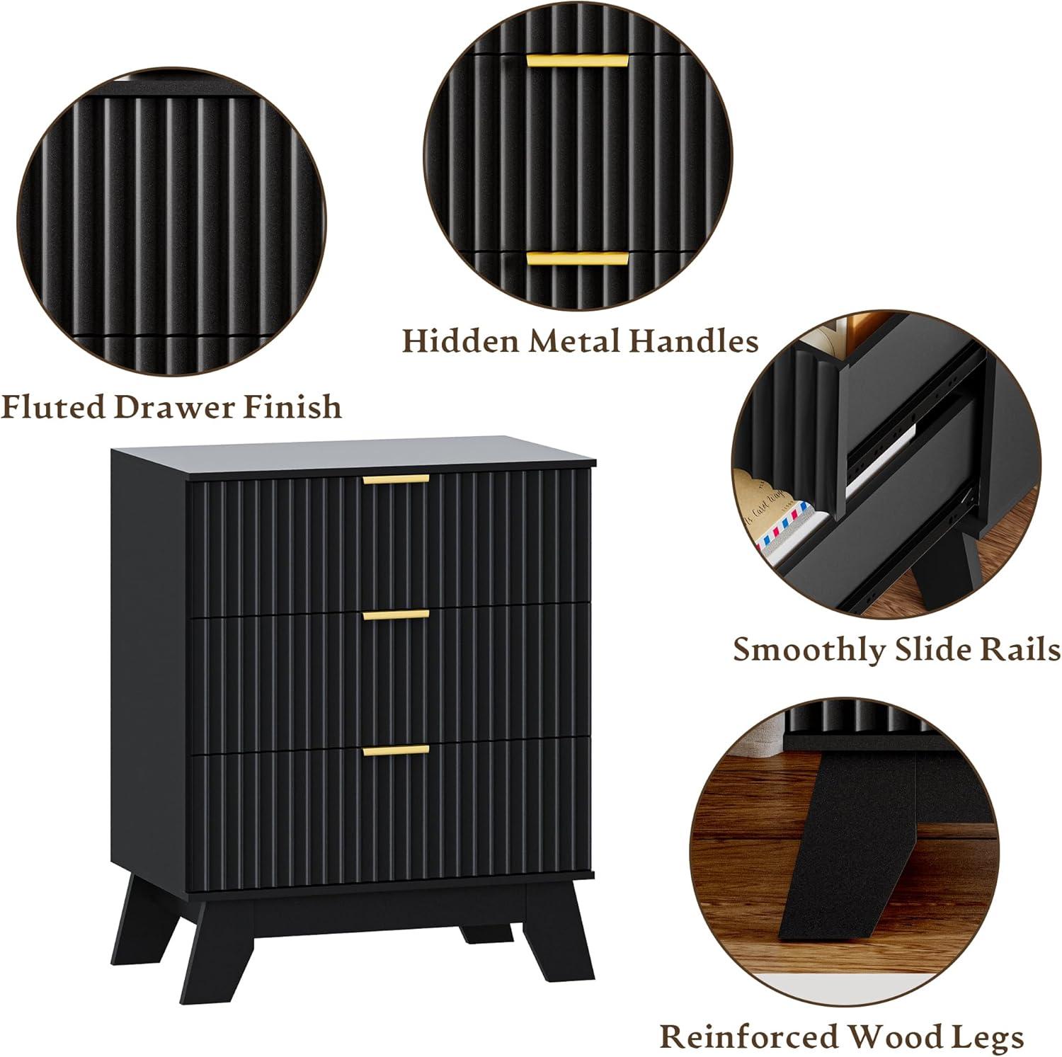 George Oliver Fluted Dresser For Bedroom With 3 Drawers Dresser Organizer, 23.6''W Wood Wide Chest of Drawers