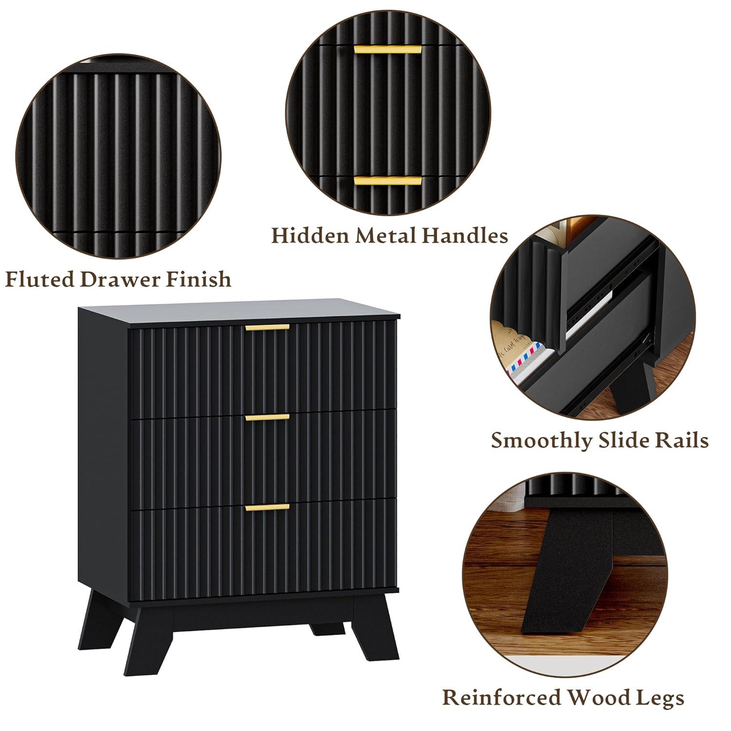 George Oliver Fluted Dresser For Bedroom With 3 Drawers Dresser Organizer, 23.6''W Wood Wide Chest of Drawers