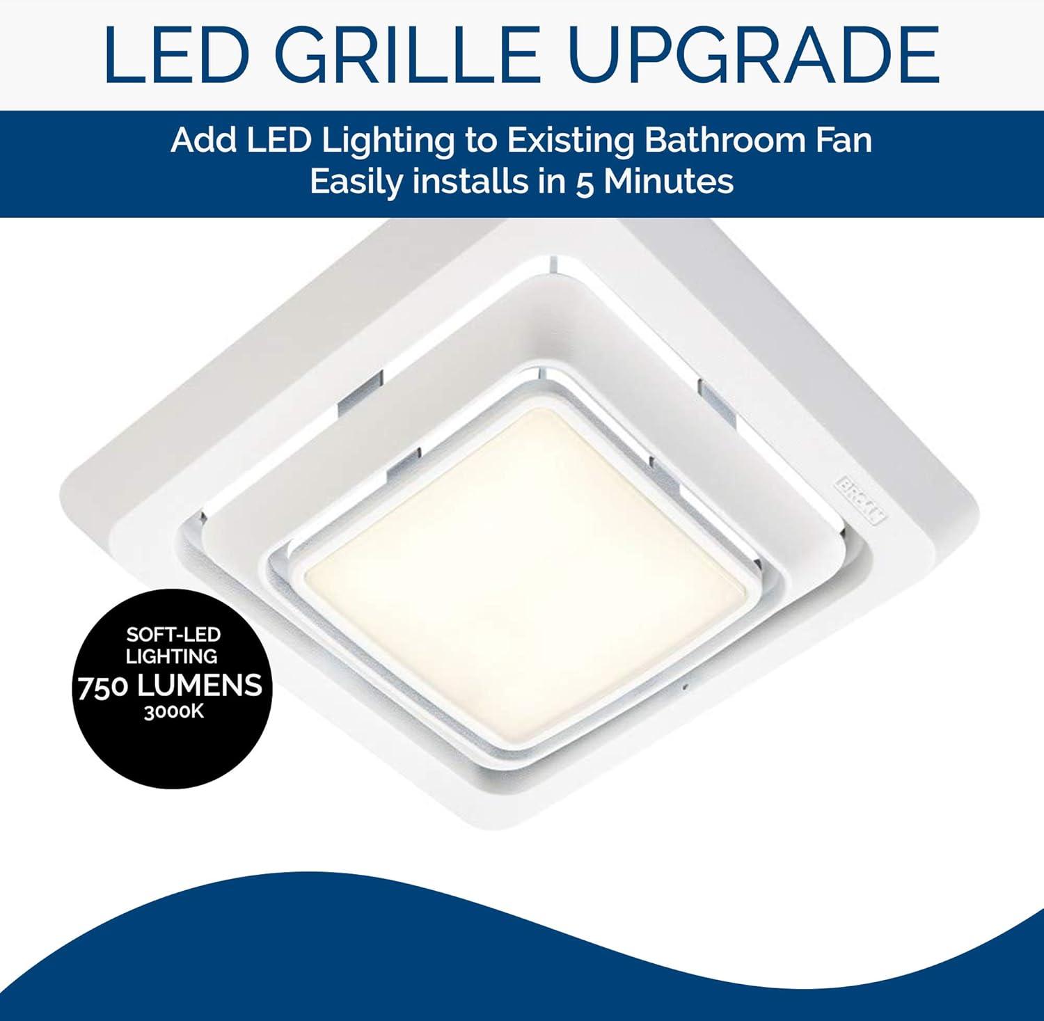 Broan-NuTone Broan FG600S LED Lighted Grille Upgrade for Bathroom Ventilation Fans, Easy Installation for DIY, White