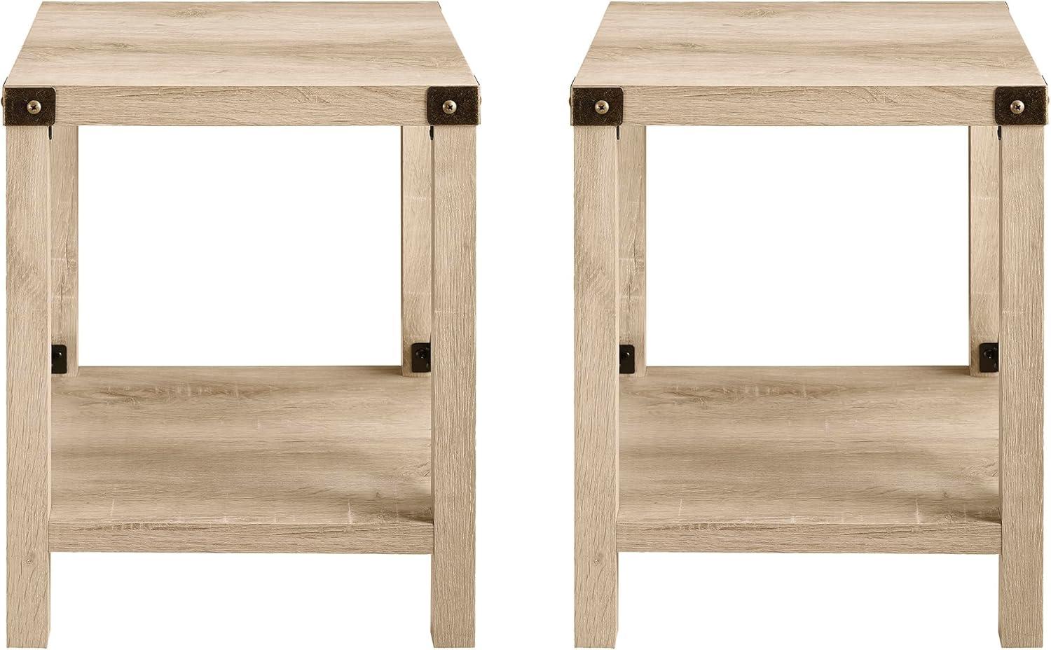 Farmhouse Metal-X End Tables with Lower Shelf in Gray Wash (Set of 2)
