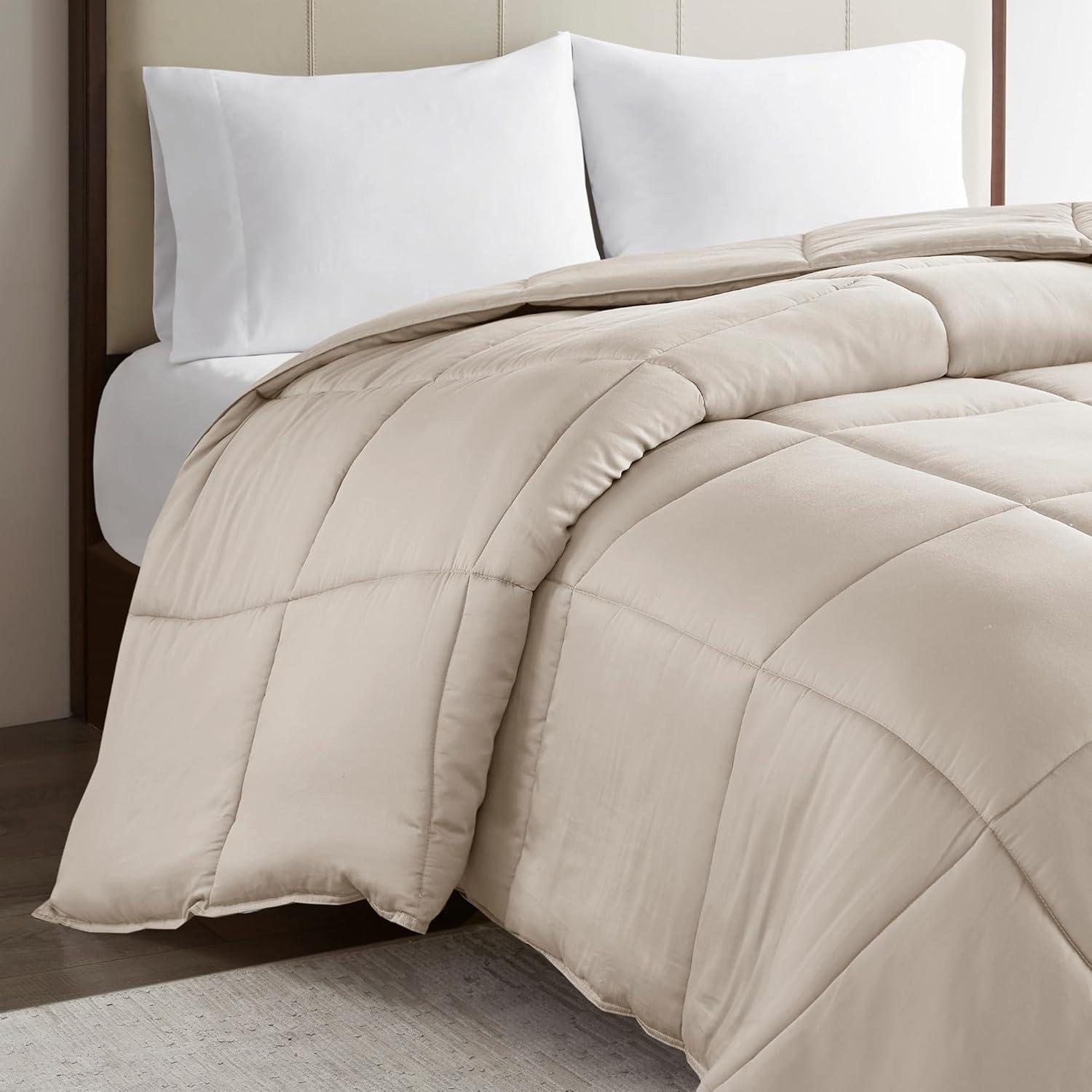 Twin Beige Cotton Sateen Down Alternative Comforter