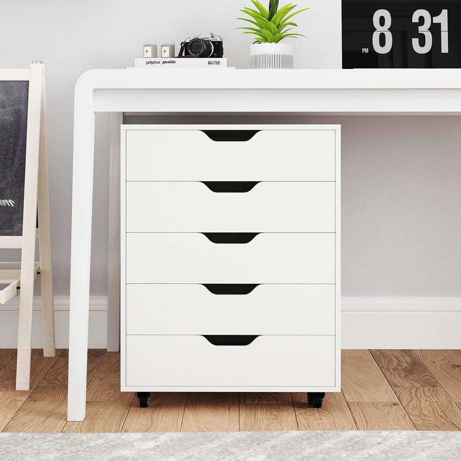 Halifax 5 Drawer Cabinet with Casters White - Winsome: Office Furniture Storage, Printer Stand