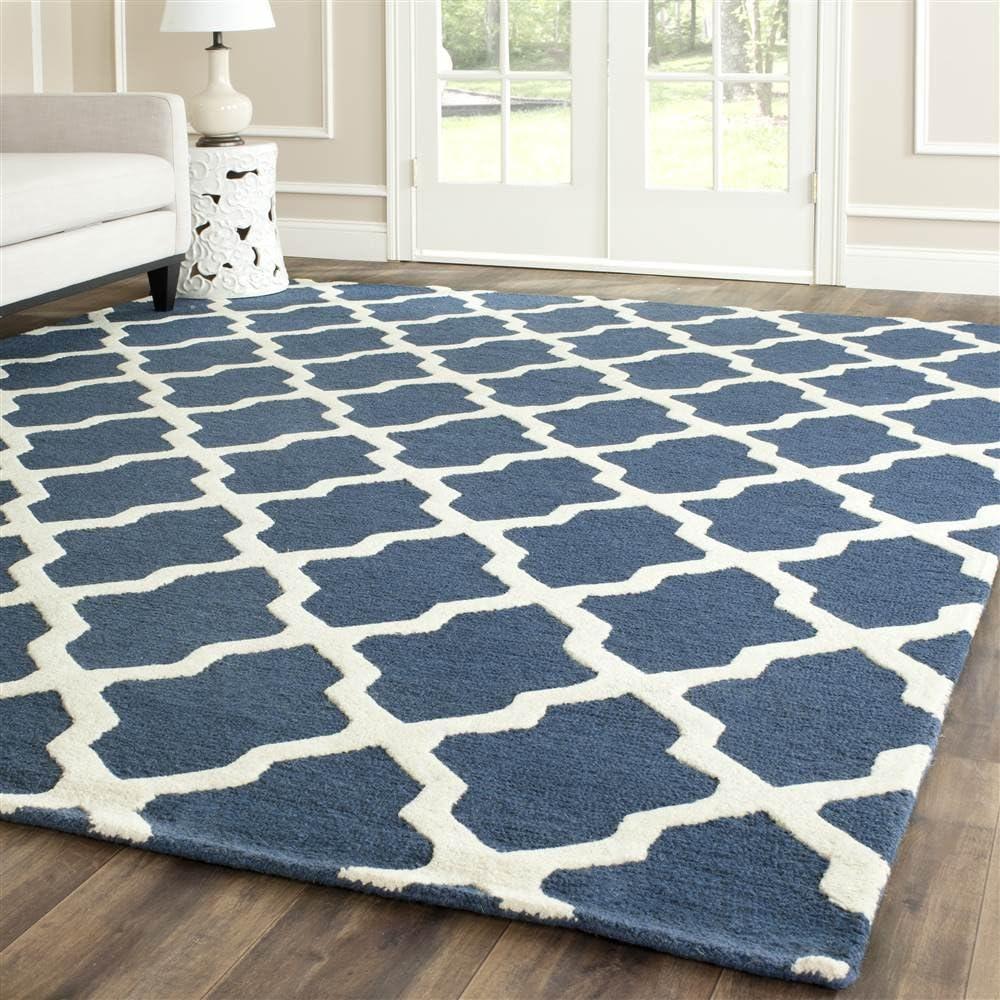 SAFAVIEH Cambridge Liam Geometric Wool Area Rug, Navy Blue/Ivory, 12' x 18'