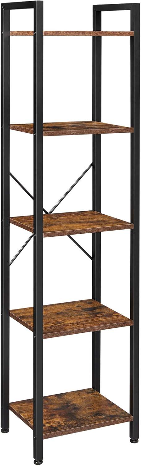 VASAGLE 5-Tier Rustic Brown and Black Steel Bookshelf