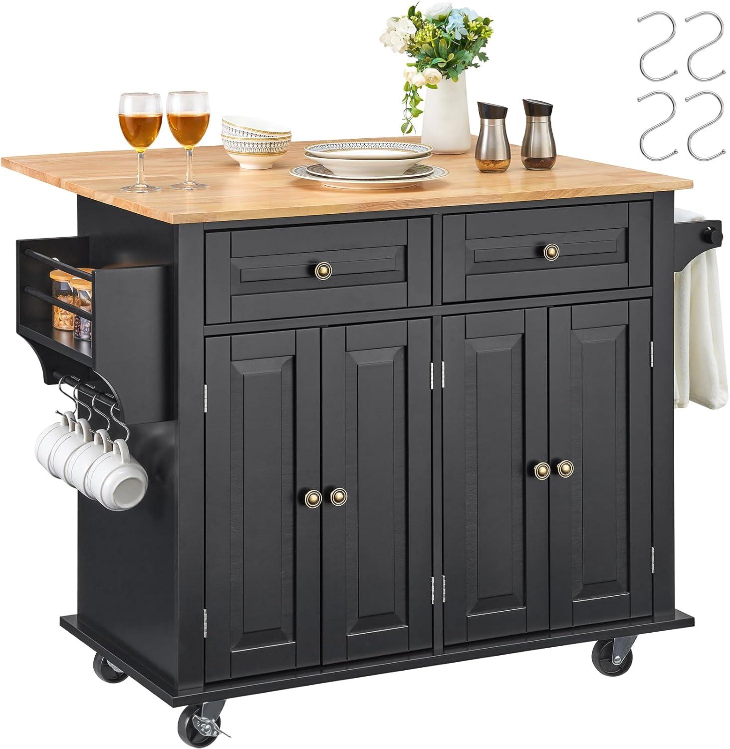 VEVOR Kitchen Island Cart, Rolling Storage Cabinet with Drawer and Shelves