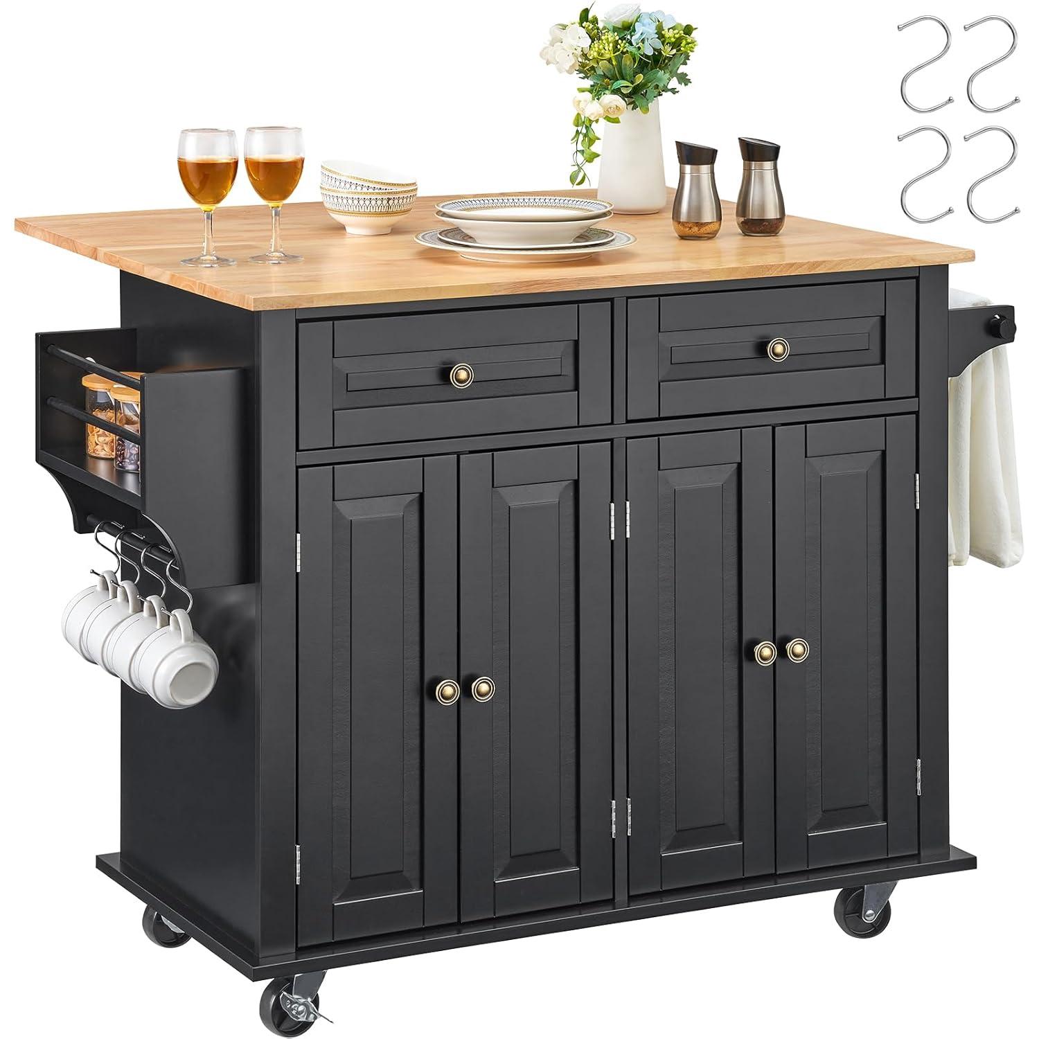 VEVOR Kitchen Island Cart, Rolling Storage Cabinet with Drawer and Shelves