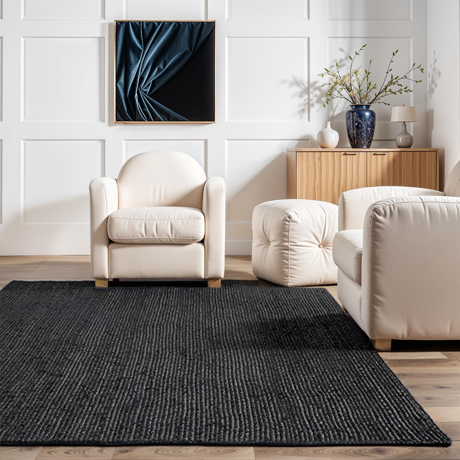Nuloom 9x12 Elfriede Jute & Cotton Hand Woven Indoor Area Rug, Natural, Solid Rustic Farmhouse Style Natural Fiber Bedroom, Living Room,
