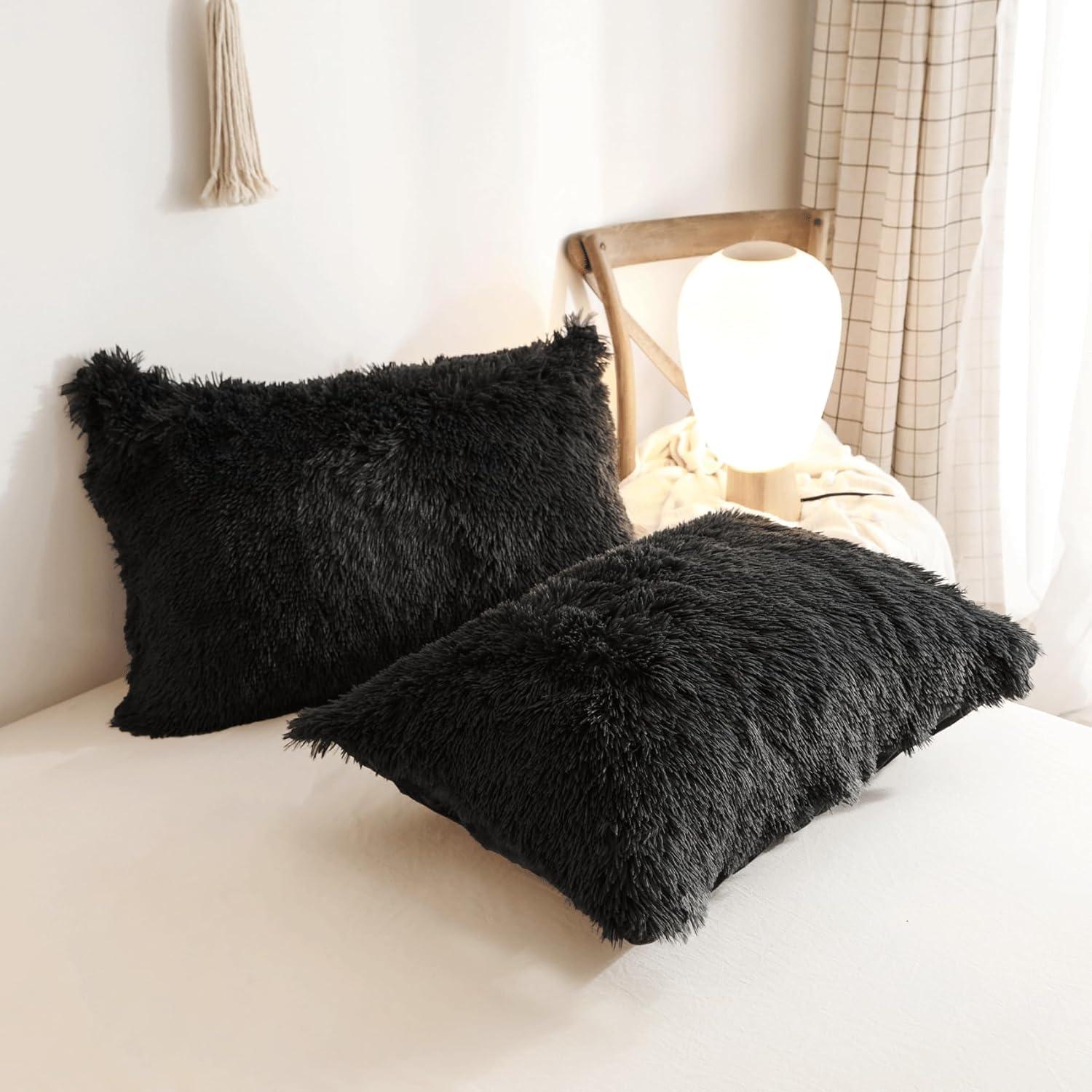 Luxury Black Faux Fur Queen Duvet Cover Set